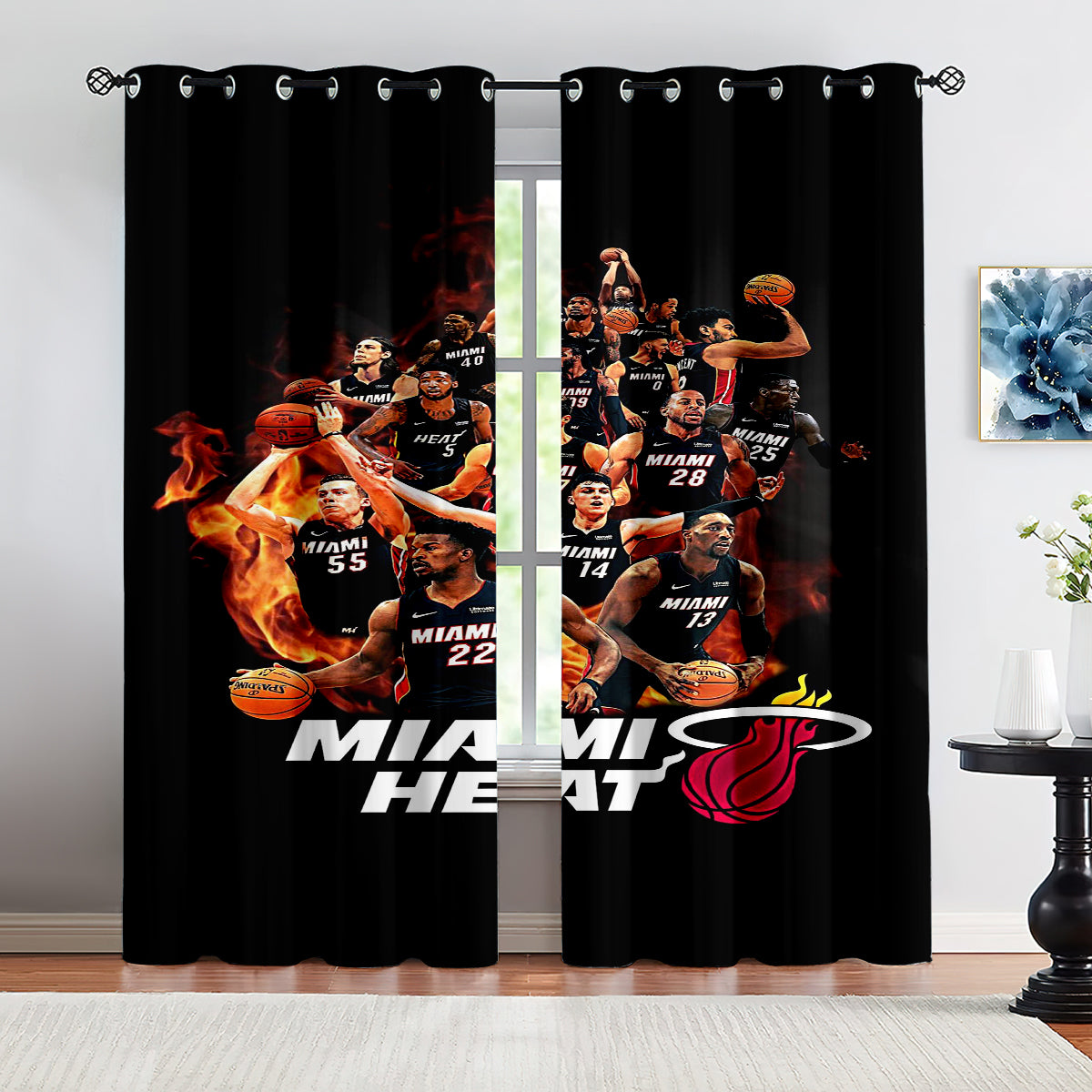 Miami Basketball Heat Blackout Curtains Drapes For Window Treatment Set