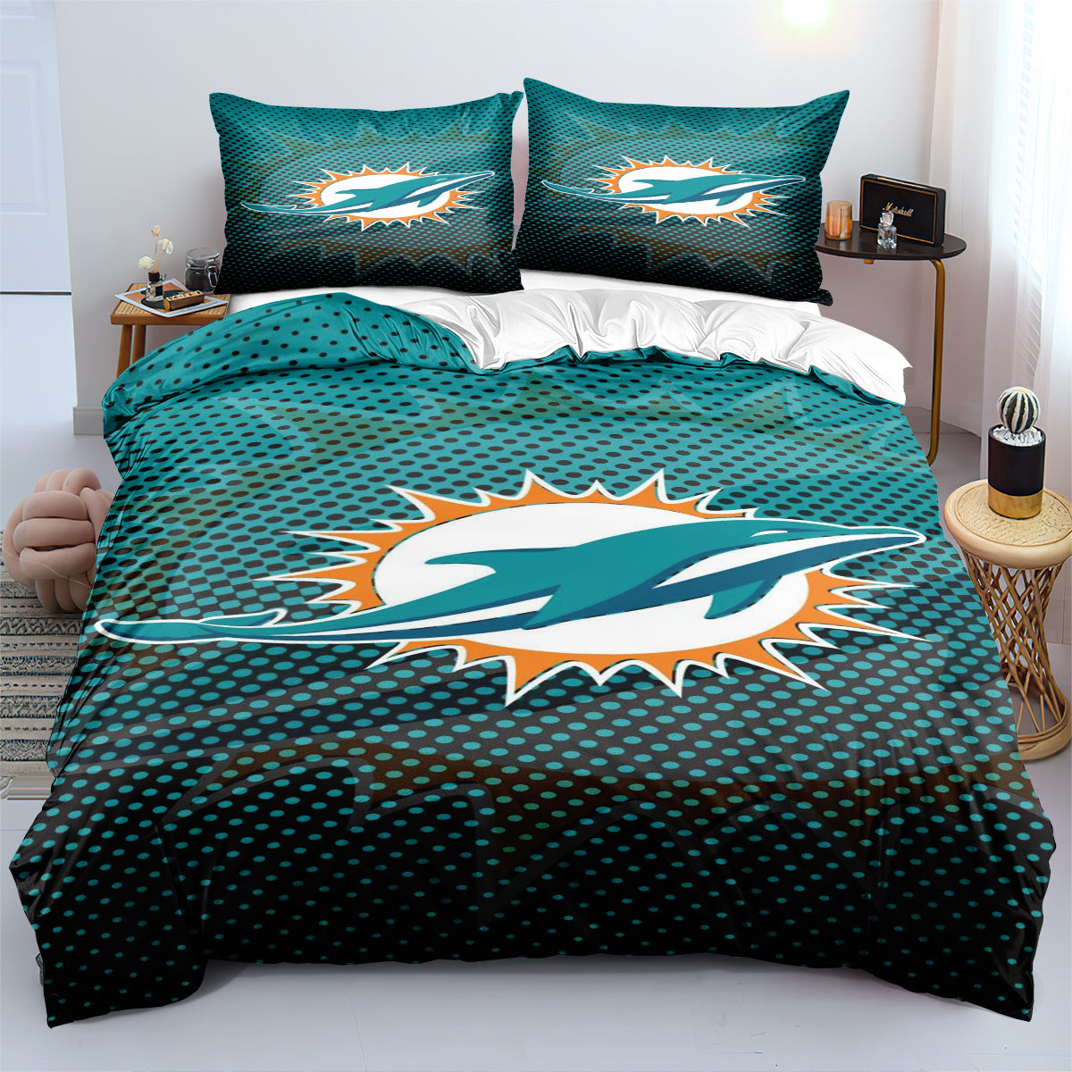 Miami Dolphins Football League Duvet Cover Quilt Cover Pillowcase Bedding Set Bed Linen Home Bedroom Decor