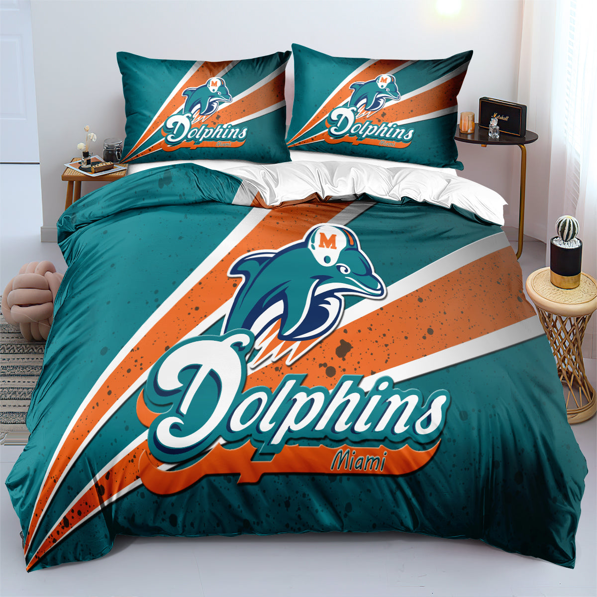 Miami Dolphins Football League Duvet Cover Quilt Cover Pillowcase Bedding Set Bed Linen Home Bedroom Decor