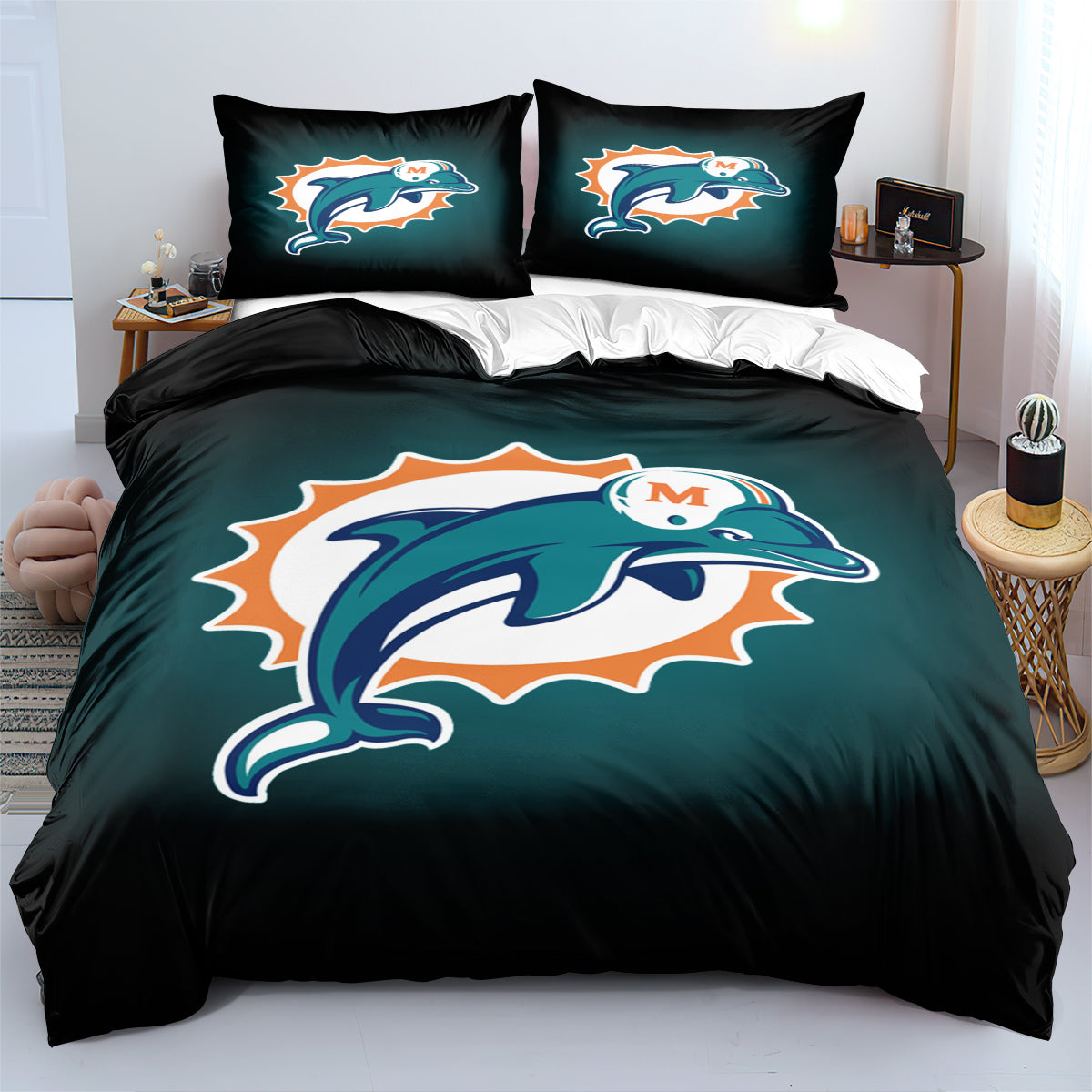 Miami Dolphins Football League Duvet Cover Quilt Cover Pillowcase Bedding Set Bed Linen Home Bedroom Decor