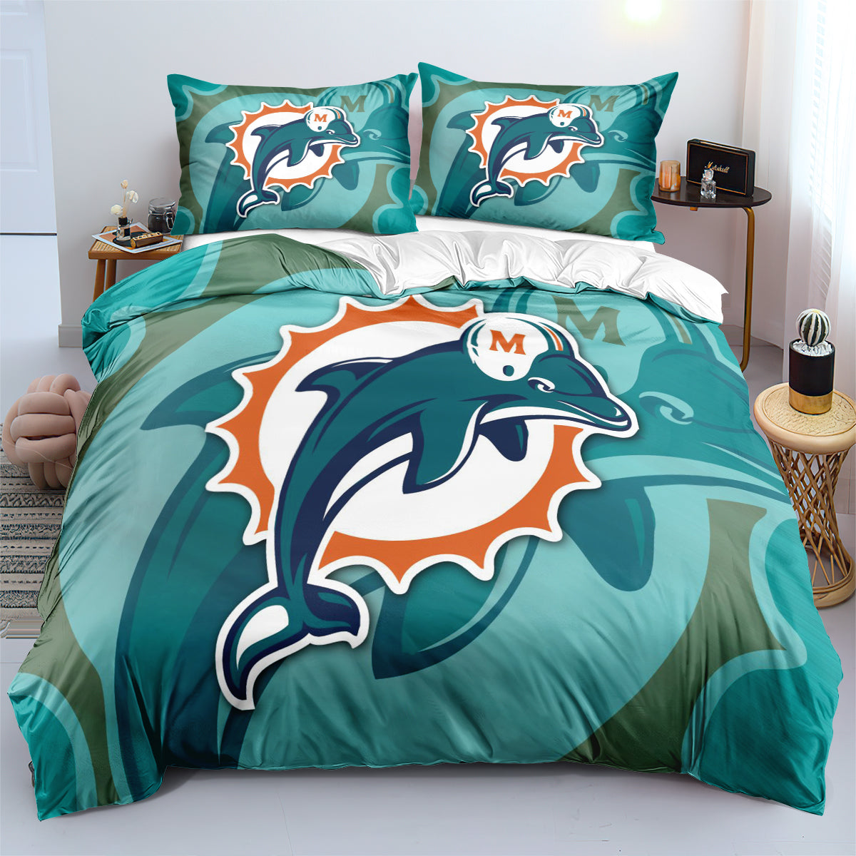 Miami Dolphins Football League Duvet Cover Quilt Cover Pillowcase Bedding Set Bed Linen Home Bedroom Decor