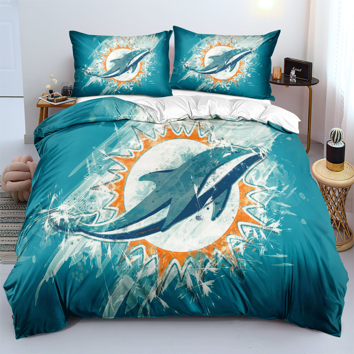 Miami Dolphins Football League Duvet Cover Quilt Cover Pillowcase Bedding Set Bed Linen Home Bedroom Decor