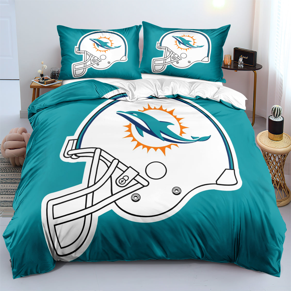 Miami Dolphins Football League Duvet Cover Quilt Cover Pillowcase Bedding Set Bed Linen Home Bedroom Decor