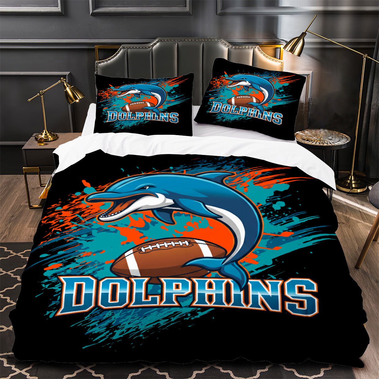 Miami Dolphins Football Duvet Cover Quilt Case Pillowcase Bedding Set Without Filler