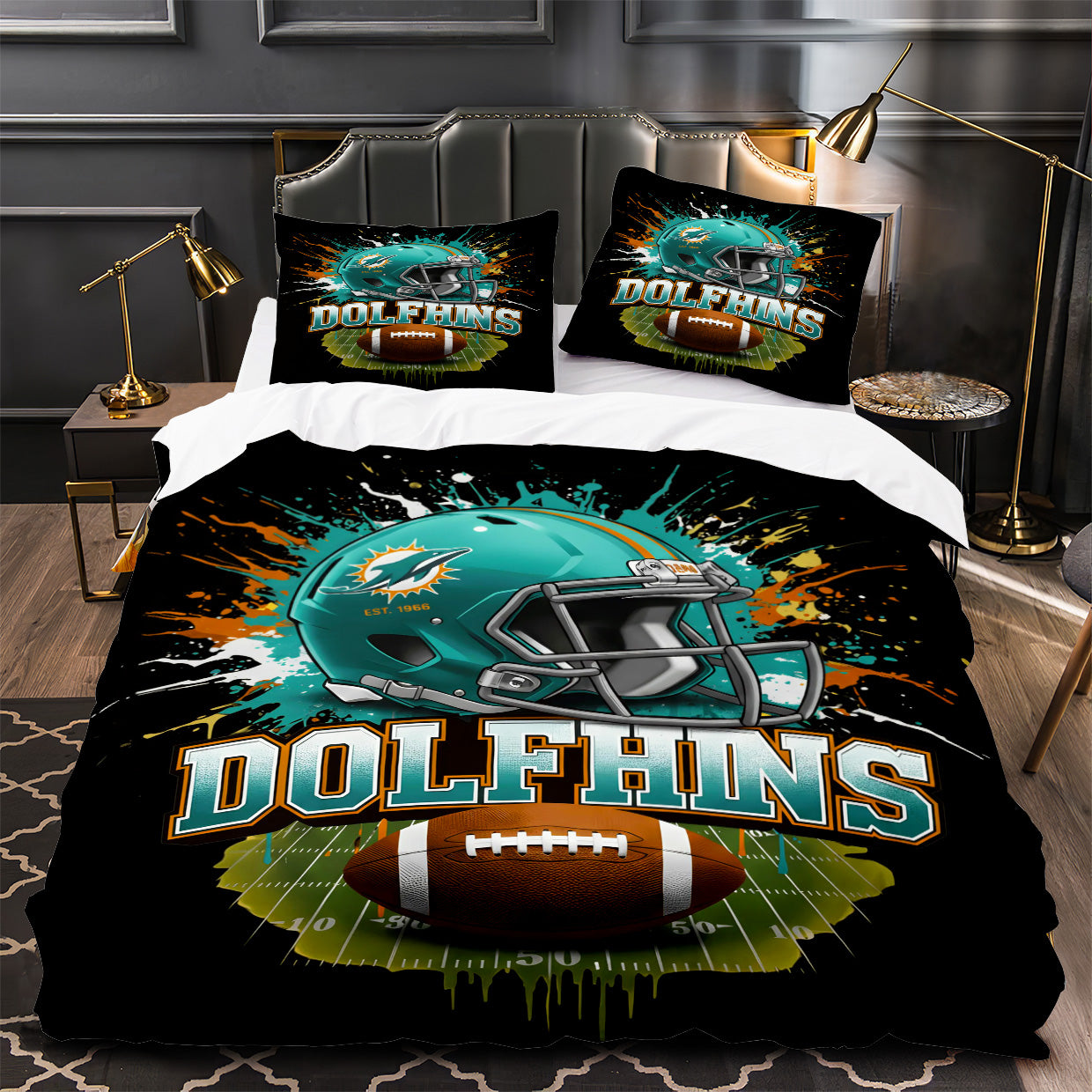 Miami Dolphins Football Duvet Cover Quilt Case Pillowcase Bedding Set Without Filler