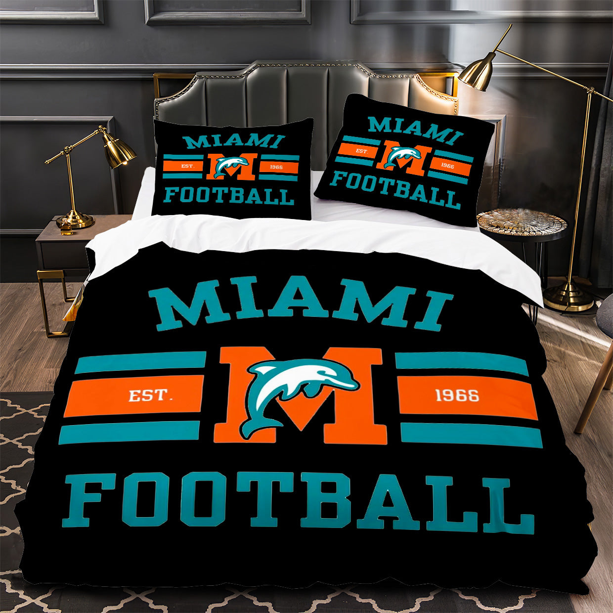 Miami Dolphins Football Duvet Cover Quilt Case Pillowcase Bedding Set Without Filler