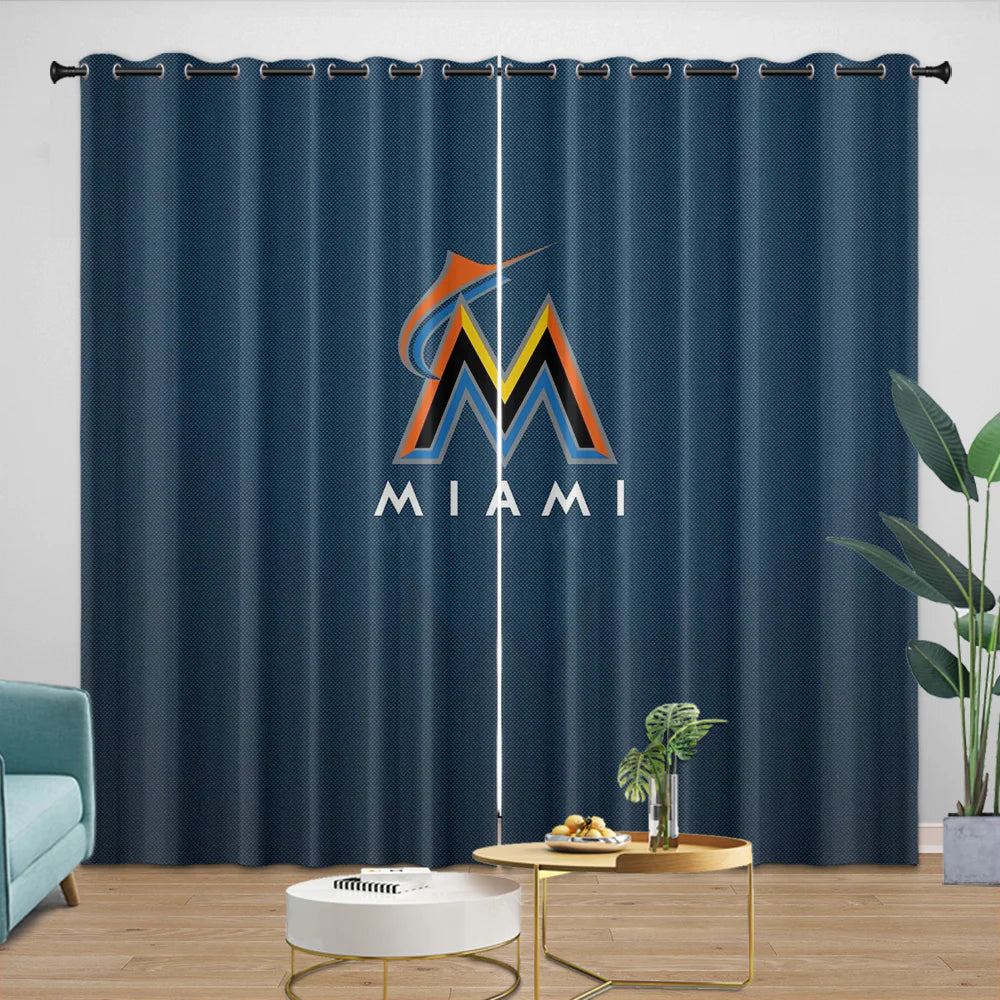 Miami Marlins Blackout Curtain for Living Room Bedroom Window Treatment