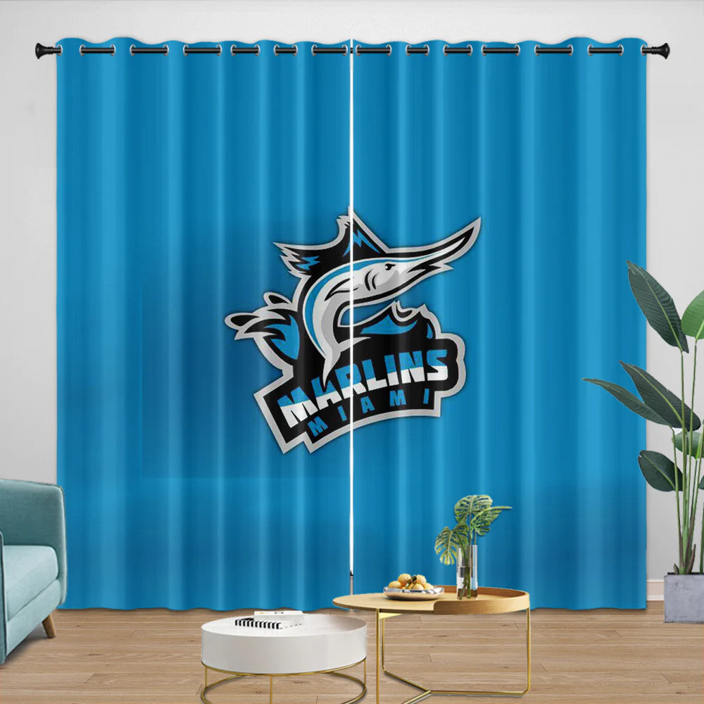 Miami Marlins Blackout Curtain for Living Room Bedroom Window Treatment