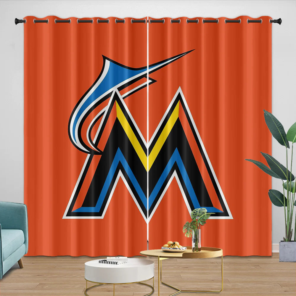 Miami Marlins Blackout Curtain for Living Room Bedroom Window Treatment
