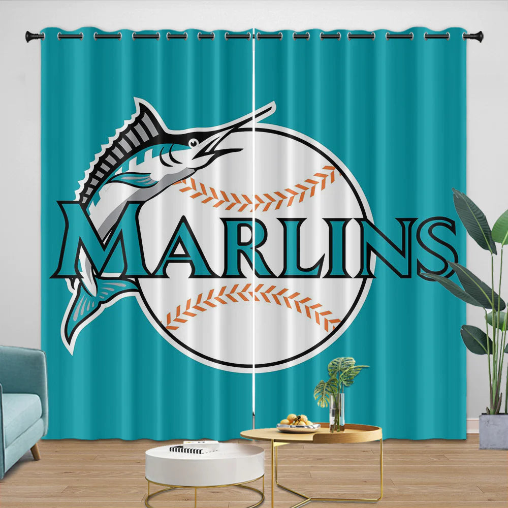 Miami Marlins Blackout Curtain for Living Room Bedroom Window Treatment