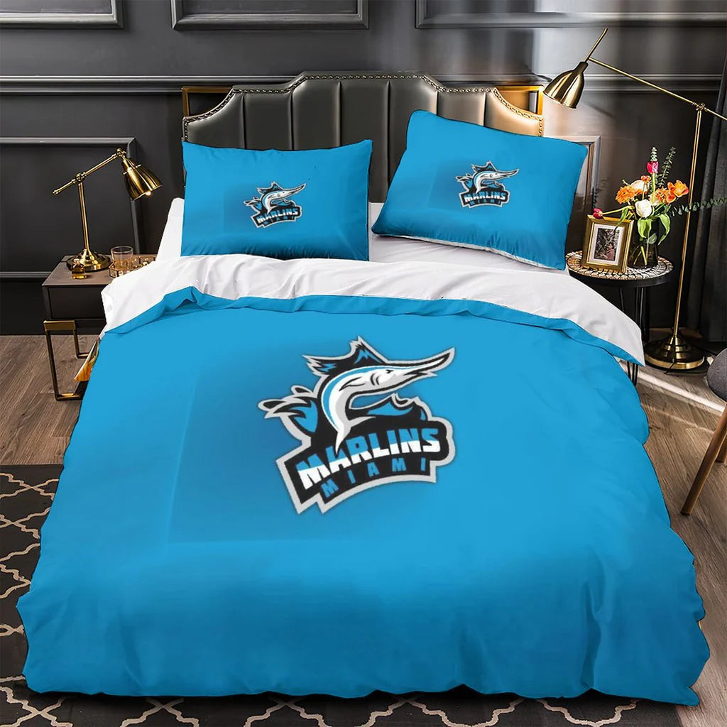 Miami Marlins Duvet Cover Quilt Case Pillowcase Bedding Set Without Filler