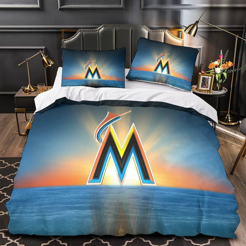 Miami Marlins Duvet Cover Quilt Case Pillowcase Bedding Set Without Filler