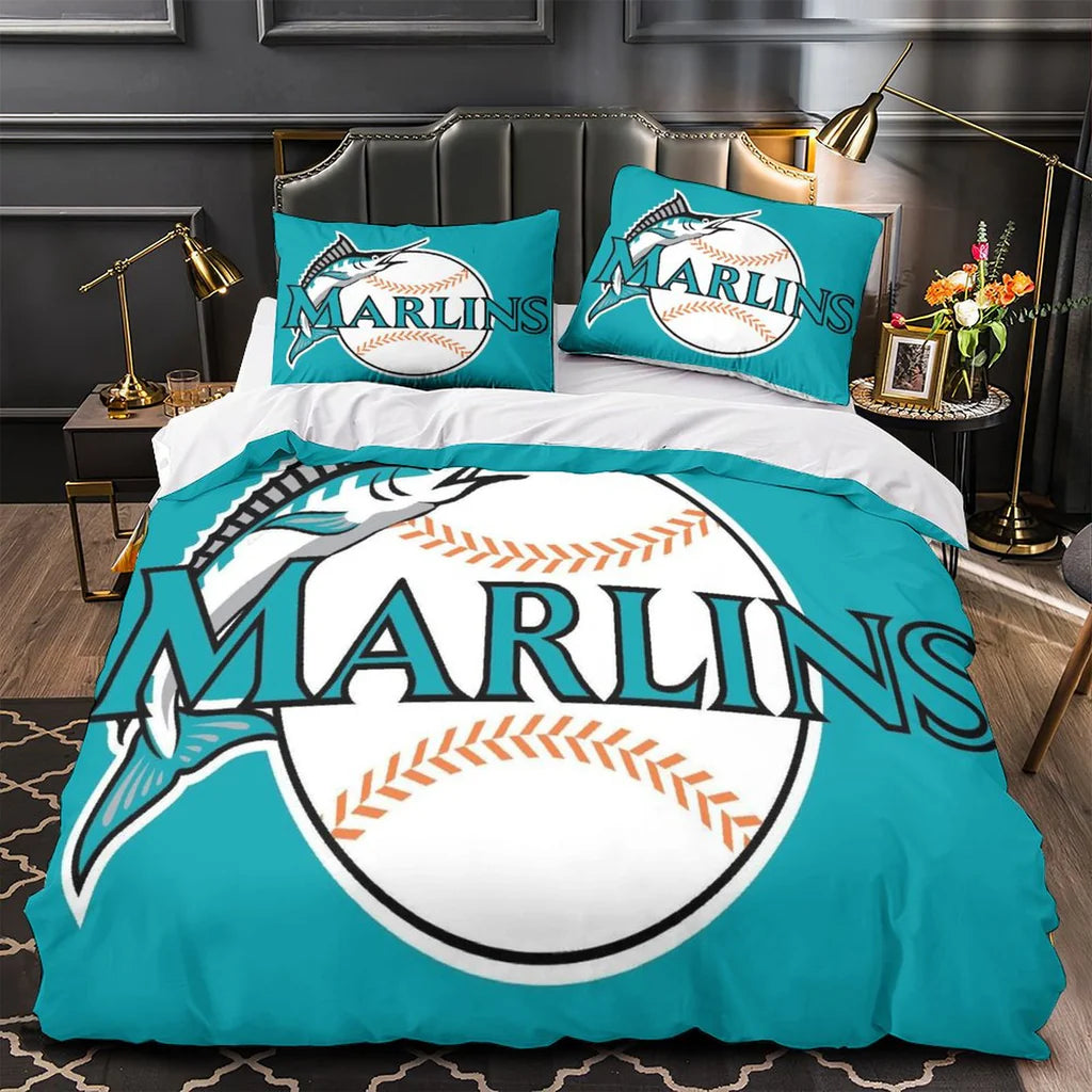 Miami Marlins Duvet Cover Quilt Case Pillowcase Bedding Set Without Filler