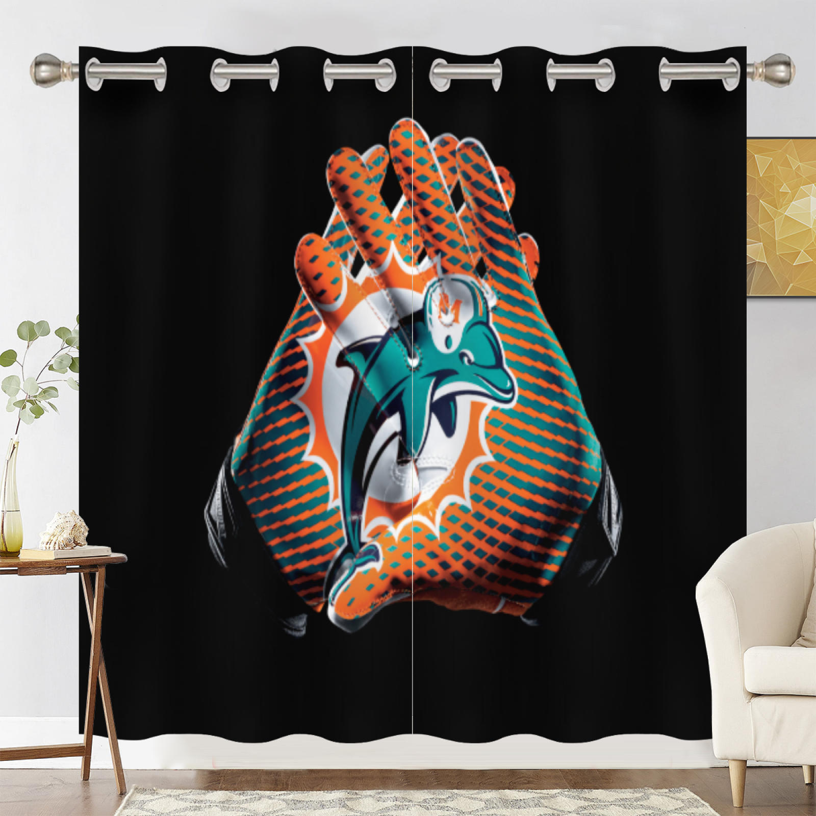 Miami Dolphins Football League Blackout Curtains Drapes for Window Treatment Set
