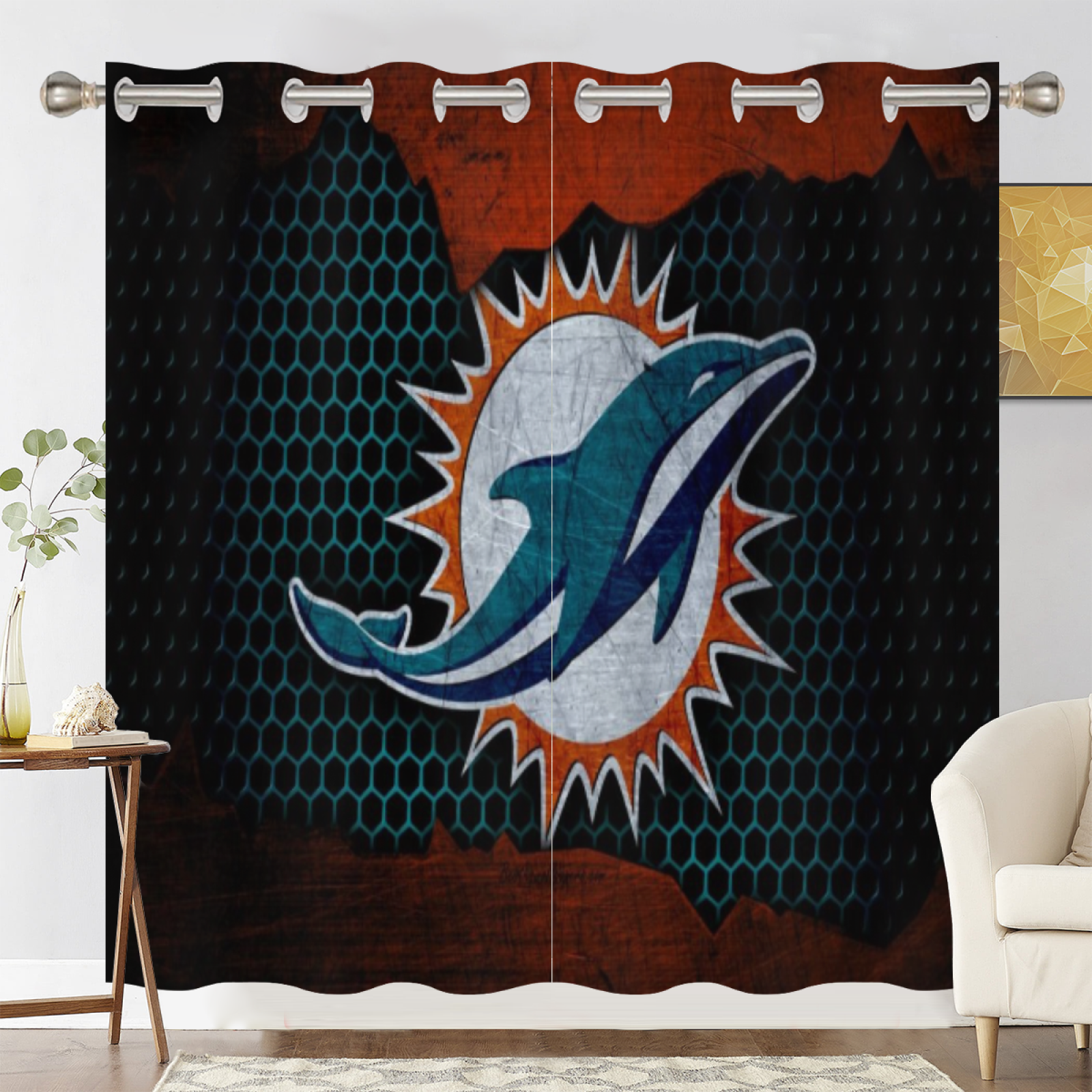 Miami Dolphins Football League Blackout Curtains Drapes for Window Treatment Set
