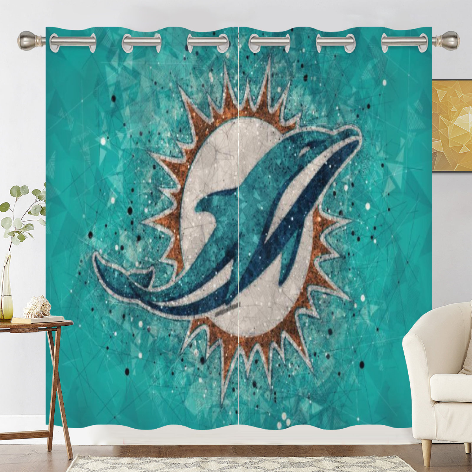 Miami Dolphins Football League Blackout Curtains Drapes for Window Treatment Set
