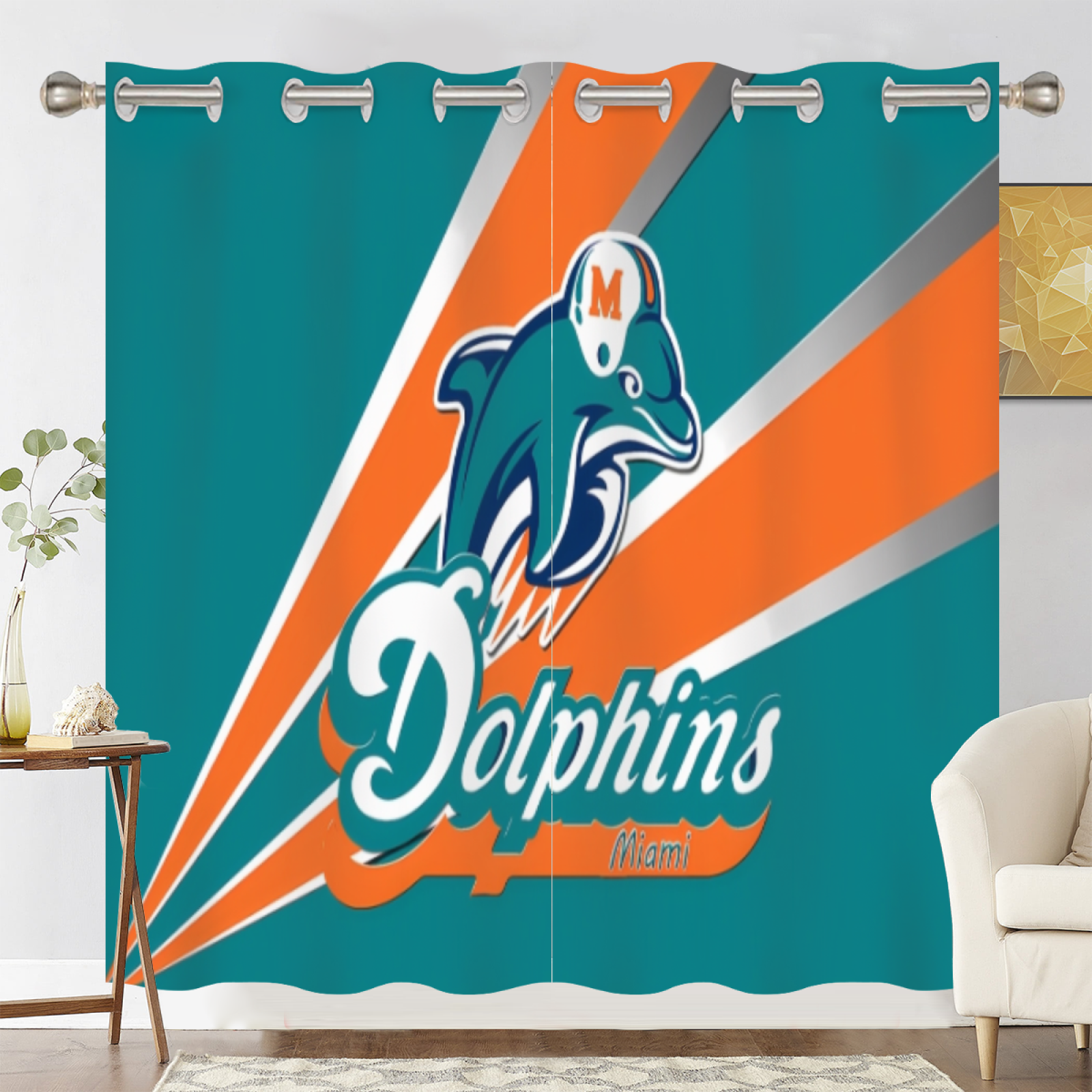 Miami Dolphins Football League Blackout Curtains Drapes for Window Treatment Set