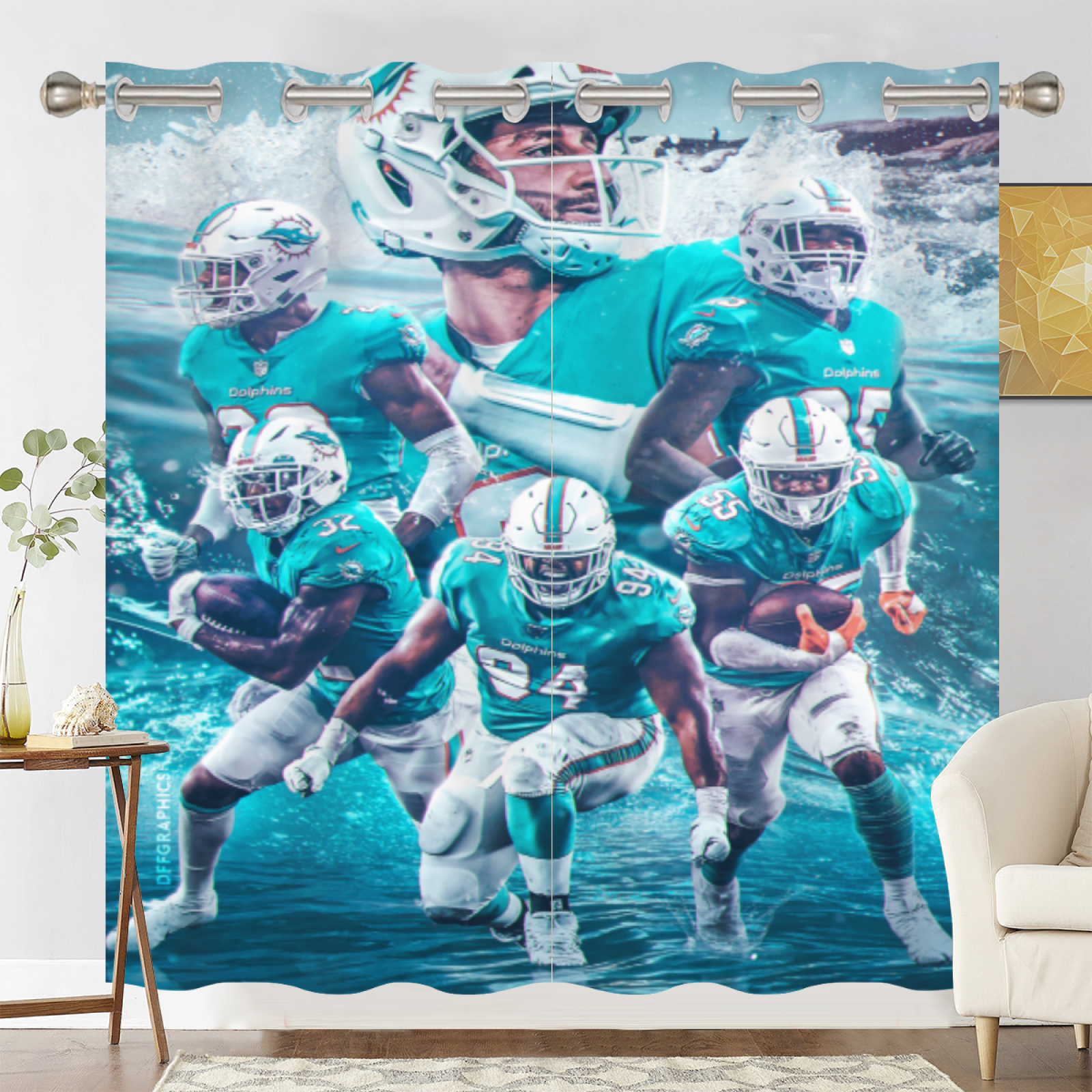 Miami Dolphins Football League Blackout Curtains Drapes for Window Treatment Set