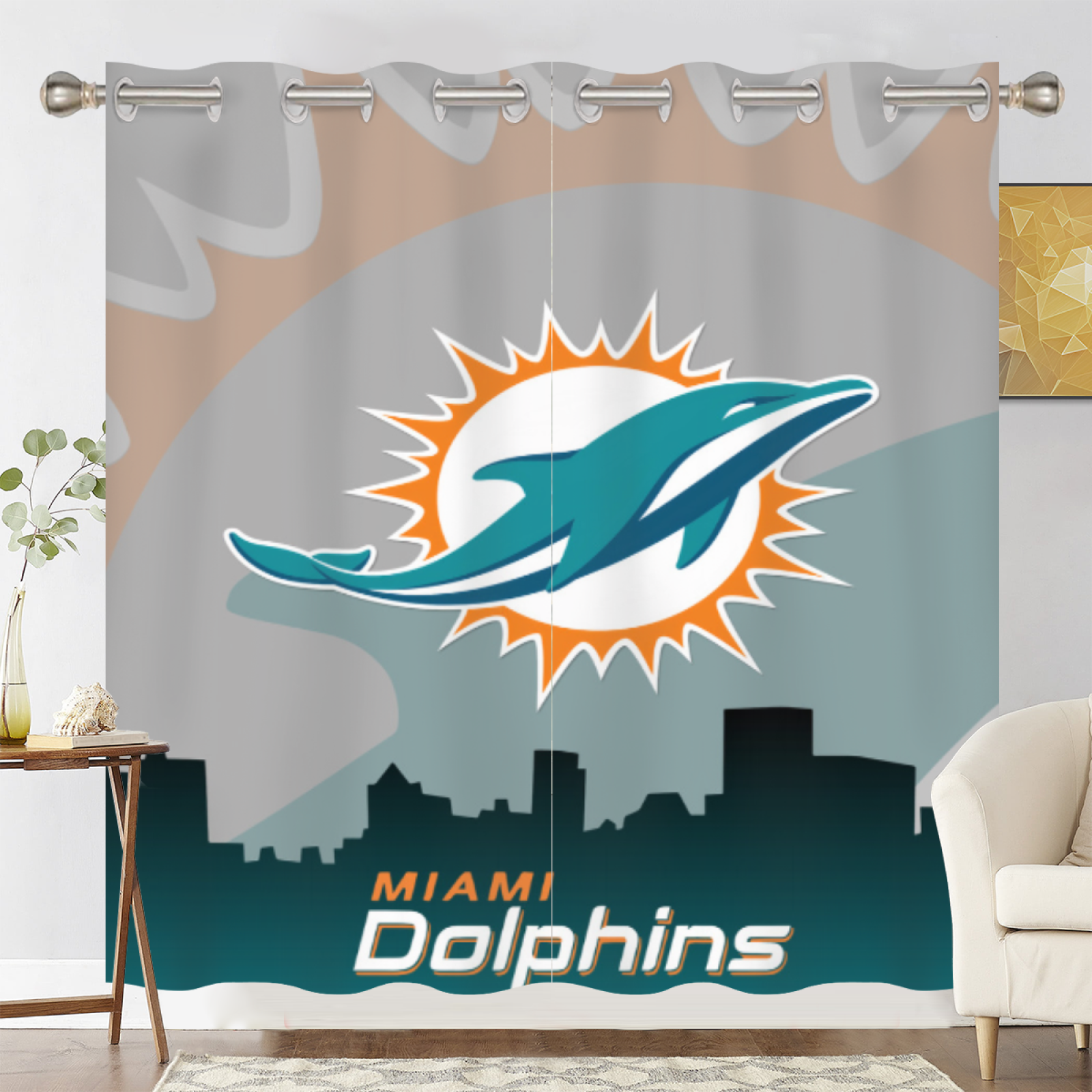 Miami Dolphins Football League Blackout Curtains Drapes for Window Treatment Set
