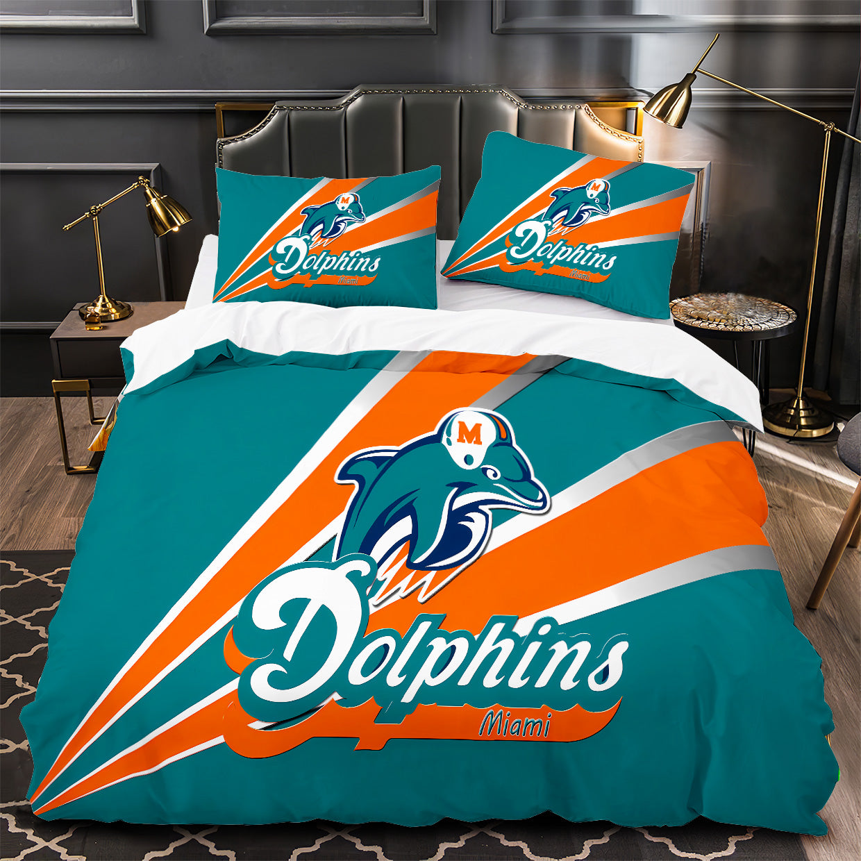 Miami Dolphins Football League Duvet Cover Quilt Cover Pillowcase Bedding Set Bed Linen Home Bedroom Decor
