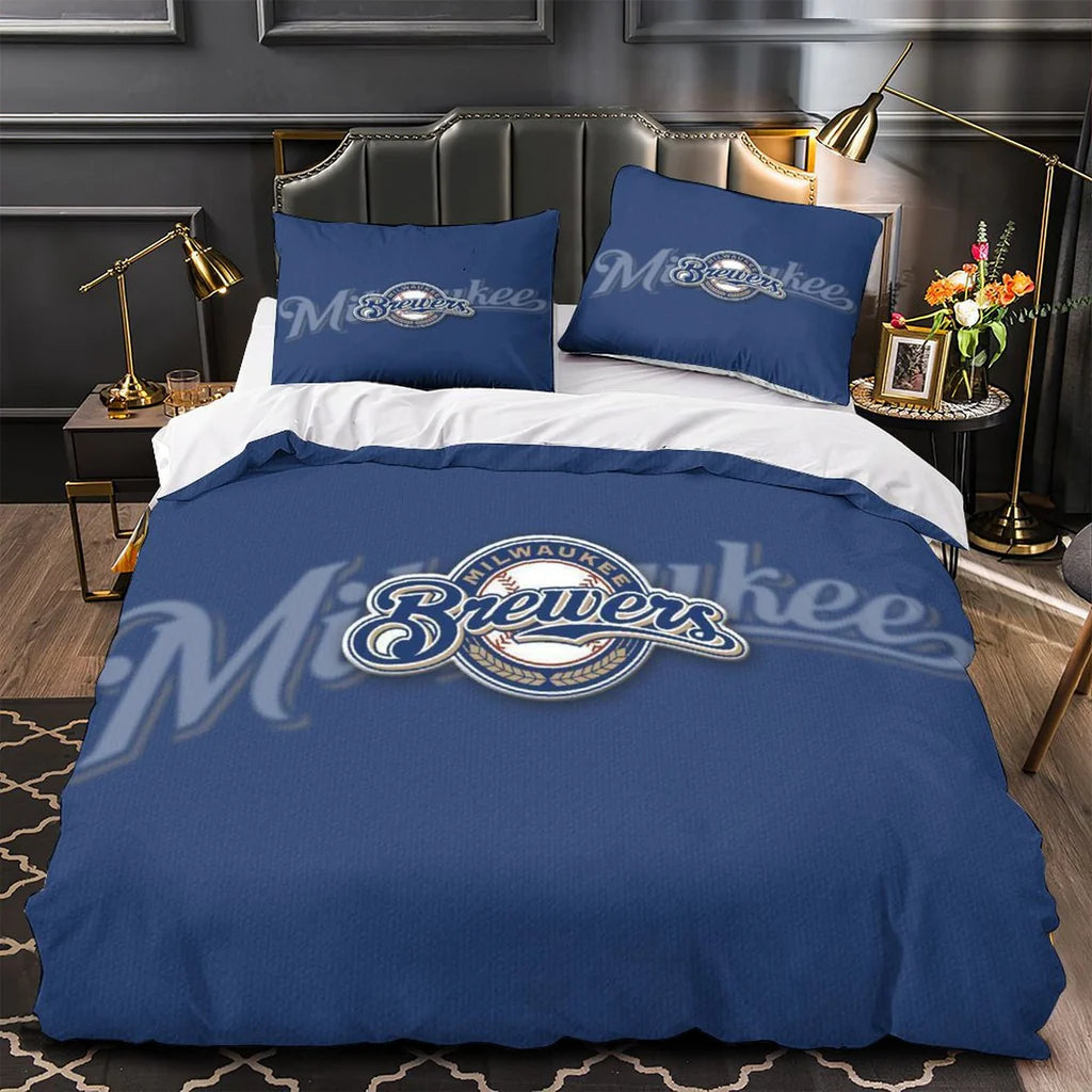 Milwaukee Brewers Duvet Cover Quilt Case Pillowcase Bedding Set Without Filler