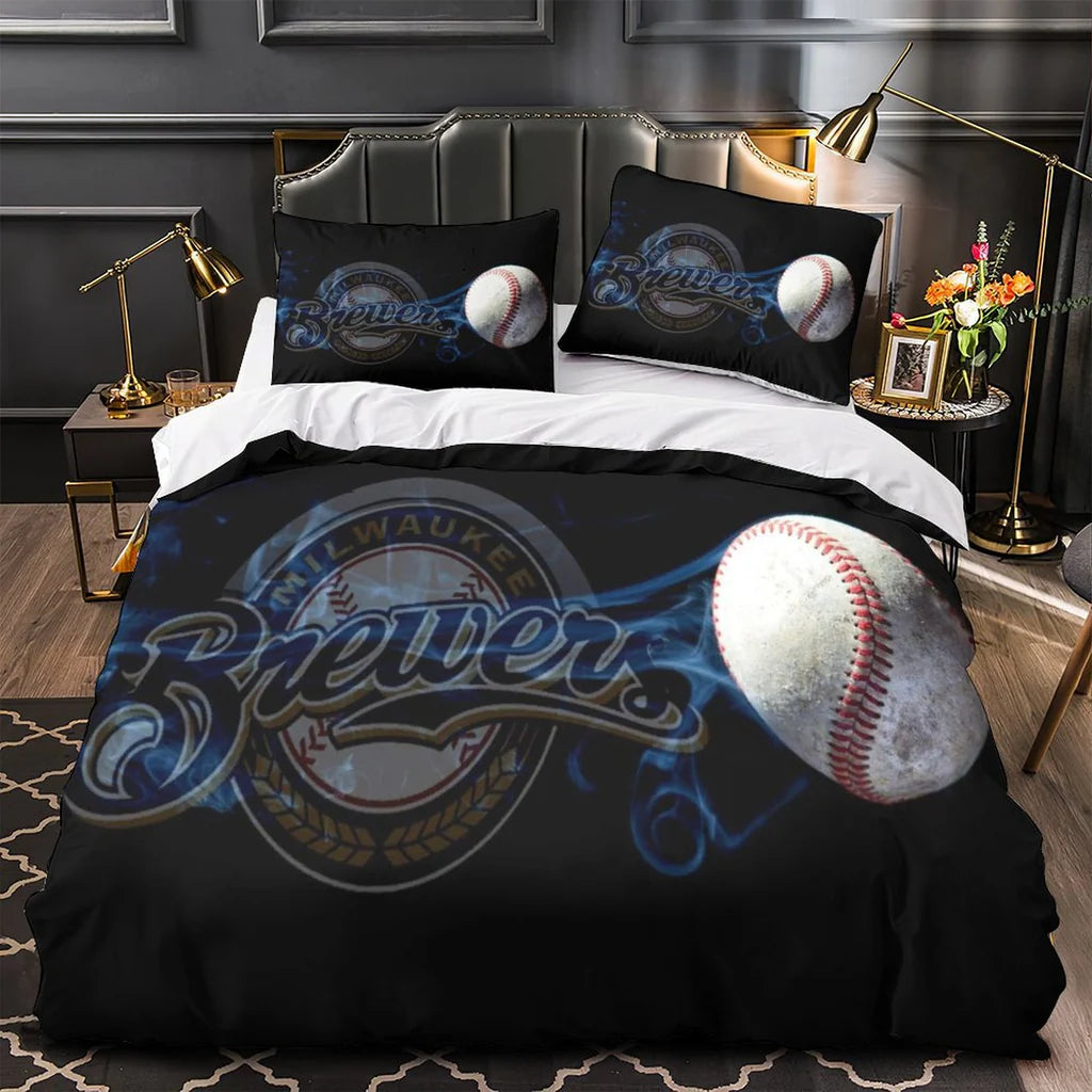 Milwaukee Brewers Duvet Cover Quilt Case Pillowcase Bedding Set Without Filler
