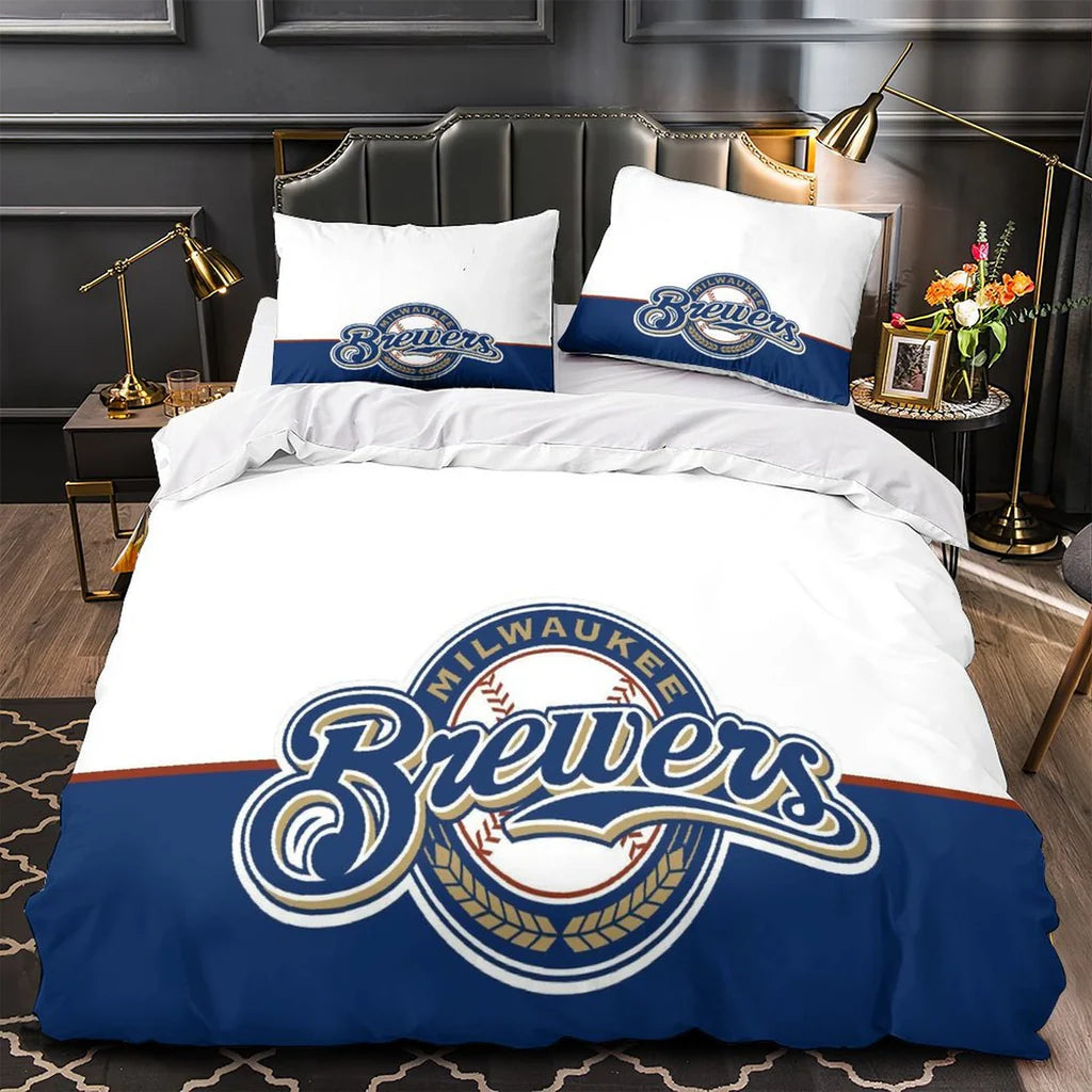 Milwaukee Brewers Duvet Cover Quilt Case Pillowcase Bedding Set Without Filler