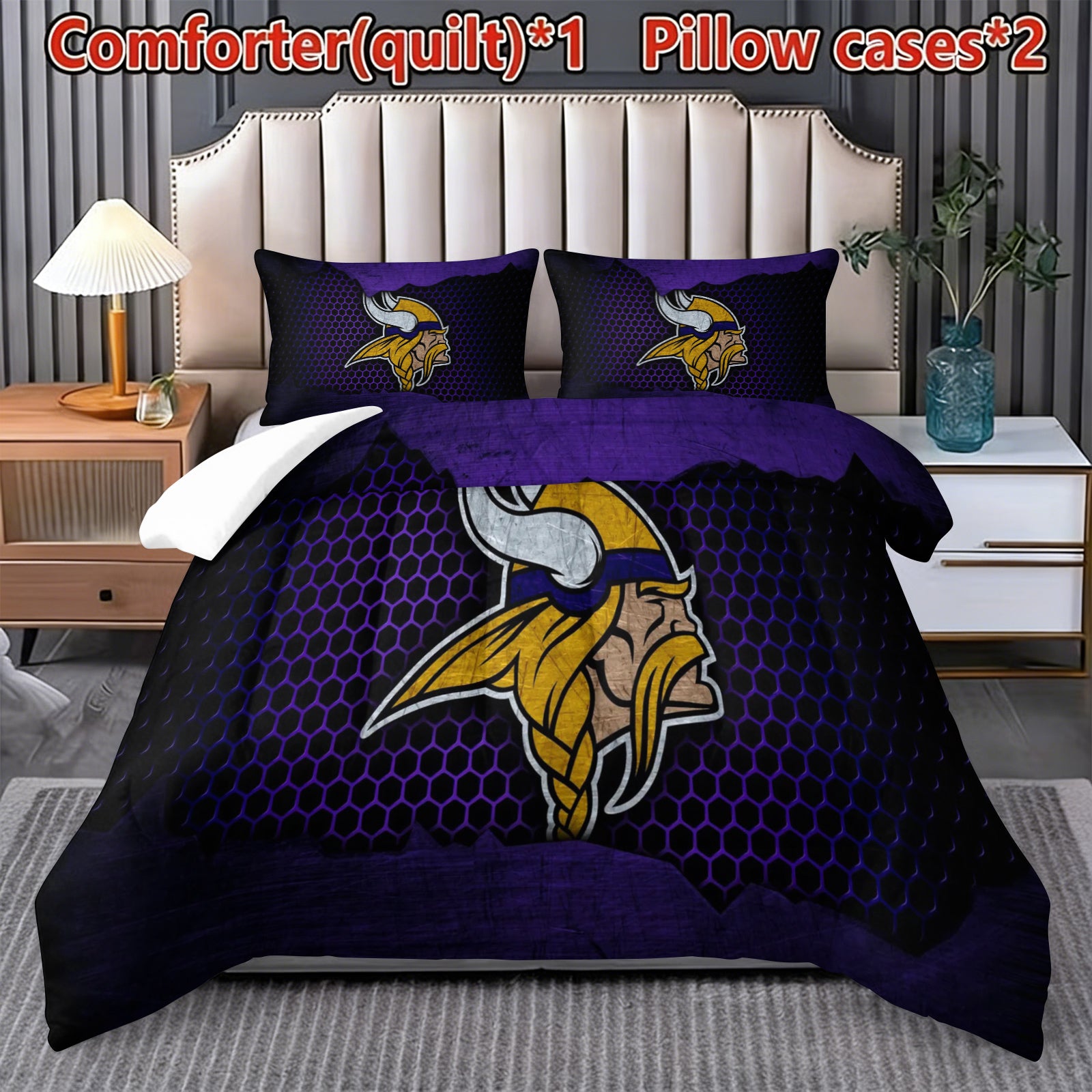 Minnesota Vikings Comforter Pillowcase Sets Blanket All Season Reversible Quilted Duvet