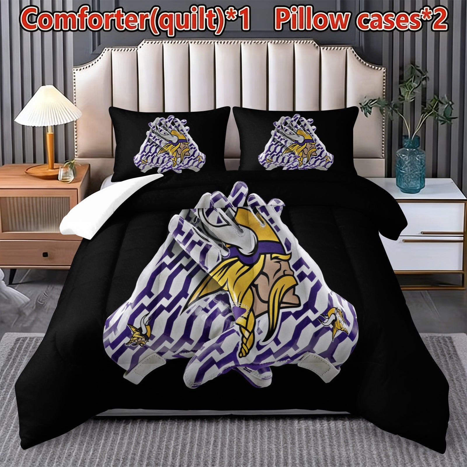Minnesota Vikings Comforter Pillowcase Sets Blanket All Season Reversible Quilted Duvet
