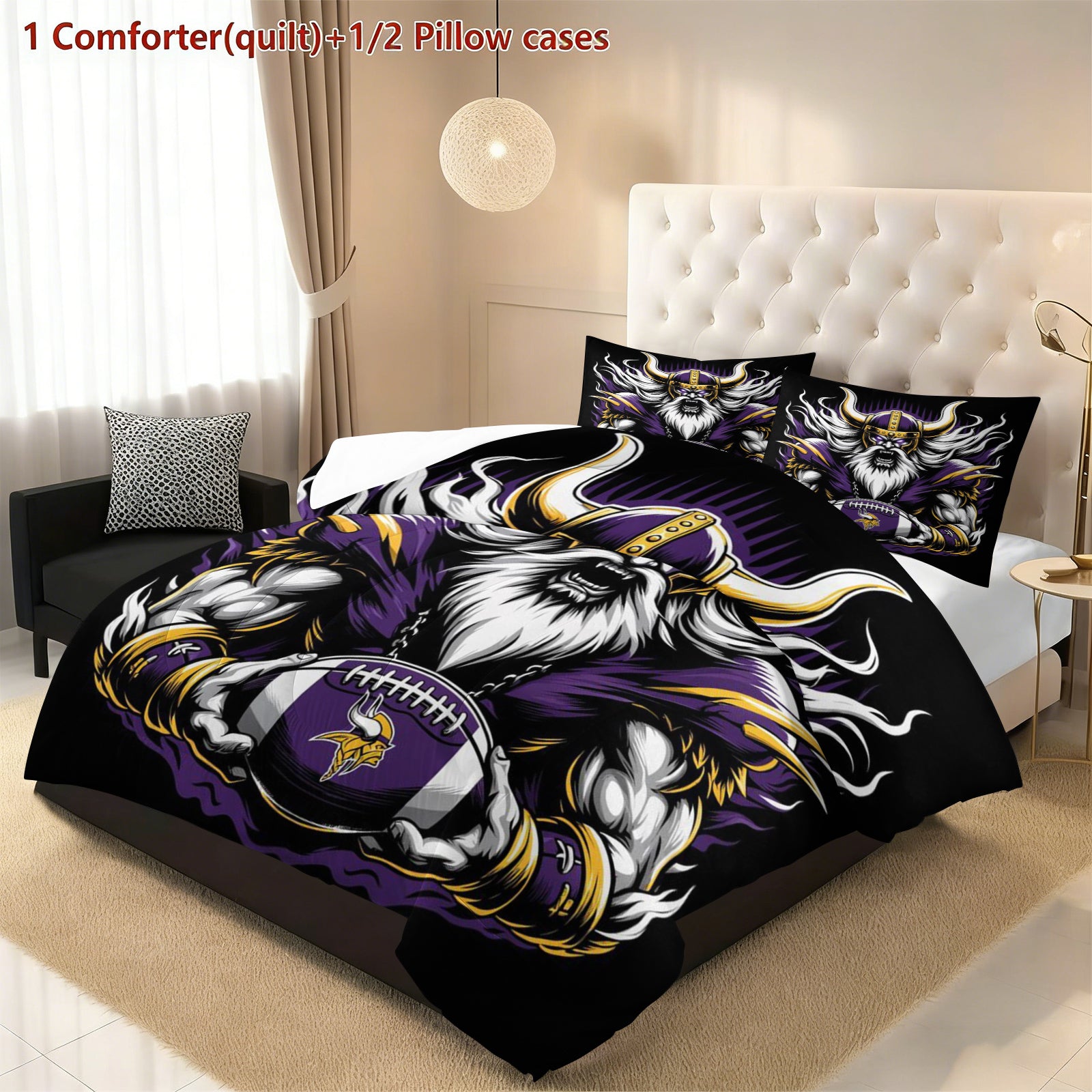 Minnesota Vikings Comforter Pillowcase Sets Blanket All Season Reversible Quilted Duvet