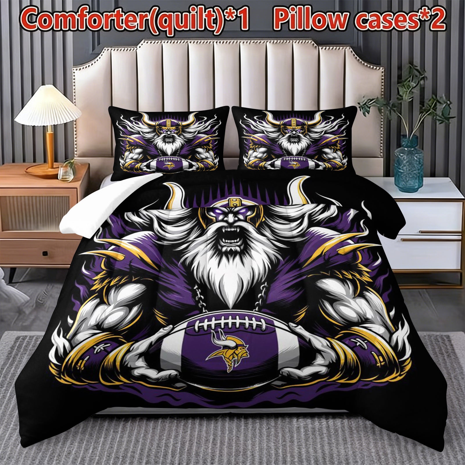 Minnesota Vikings Comforter Pillowcase Sets Blanket All Season Reversible Quilted Duvet