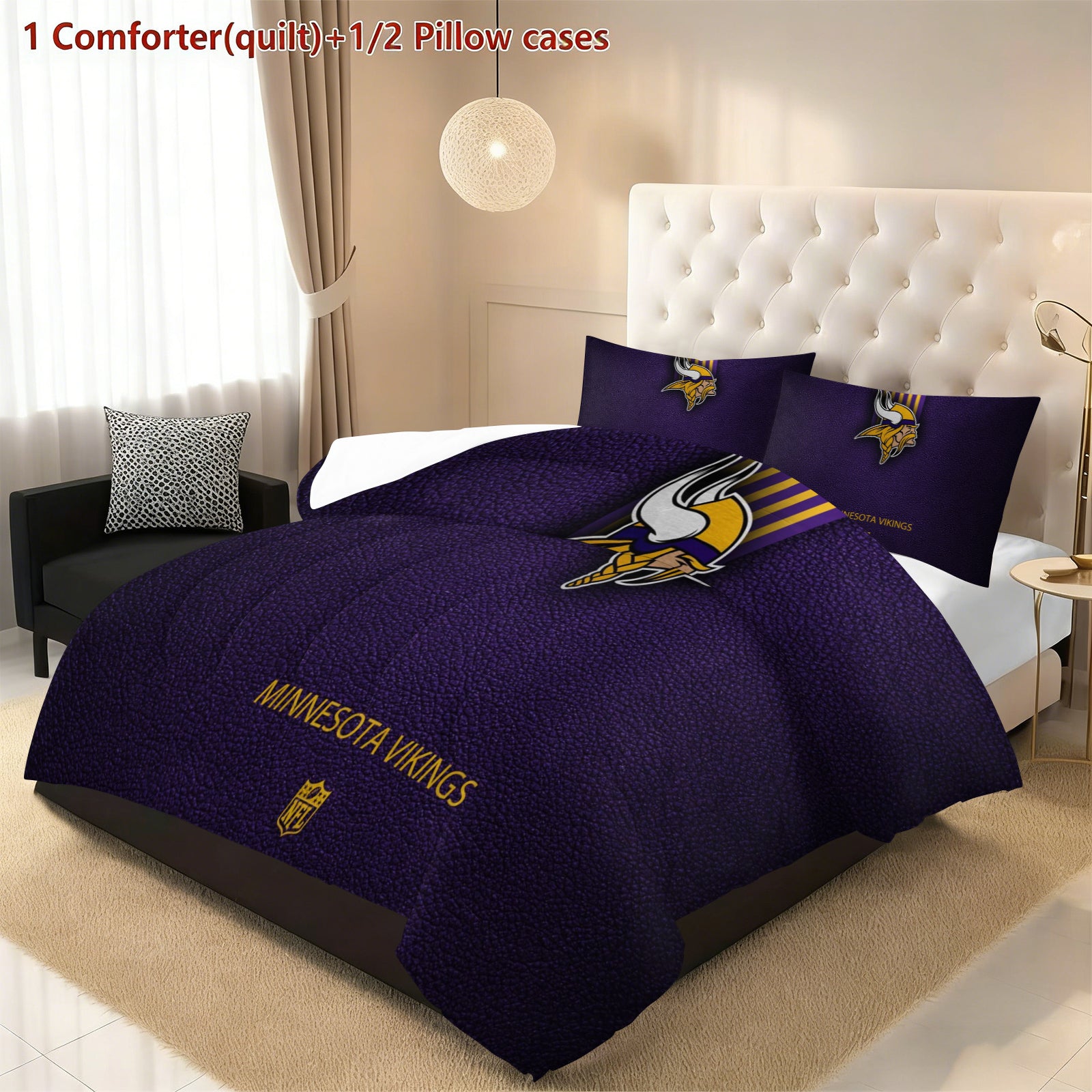 Minnesota Vikings Comforter Pillowcase Sets Blanket All Season Reversible Quilted Duvet