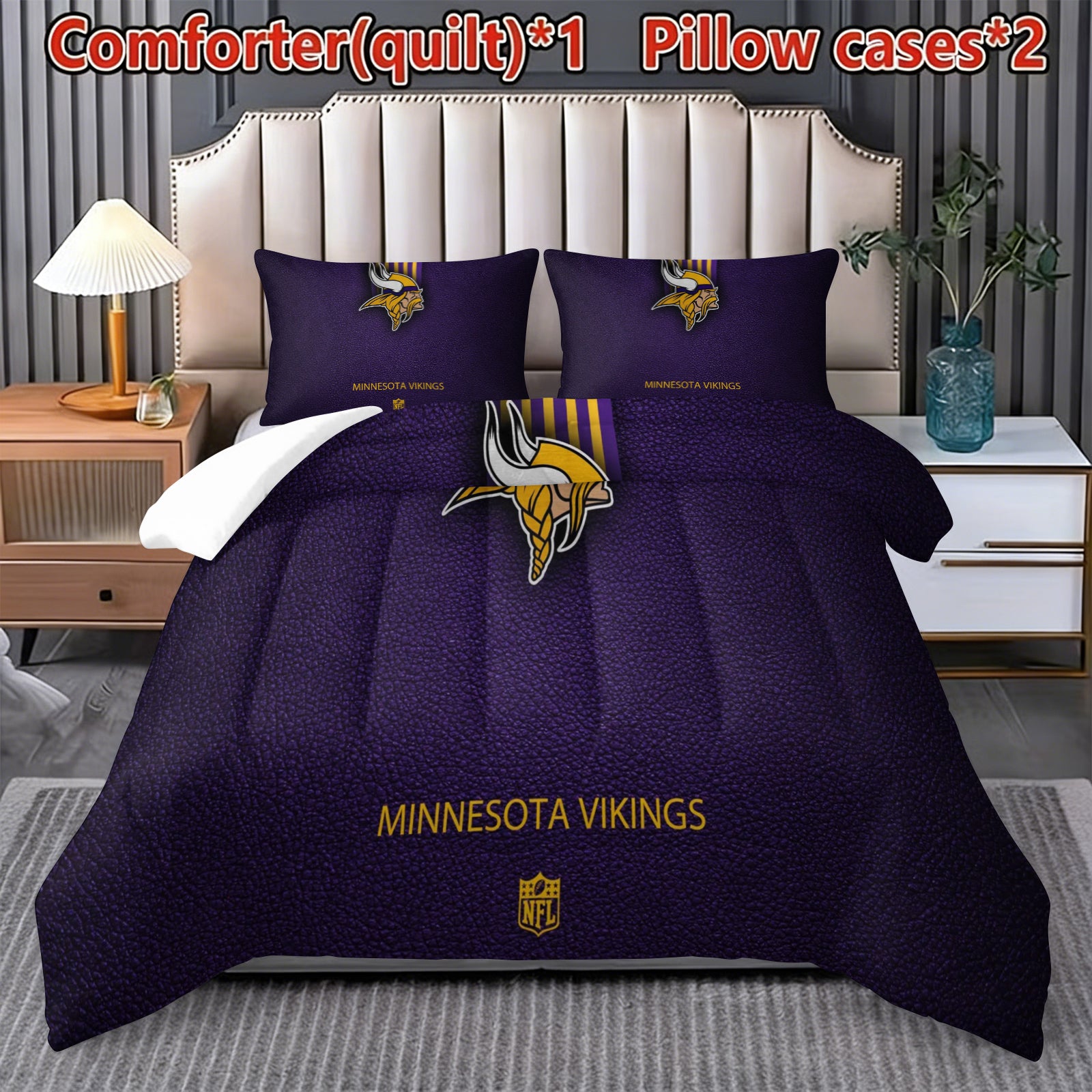 Minnesota Vikings Comforter Pillowcase Sets Blanket All Season Reversible Quilted Duvet