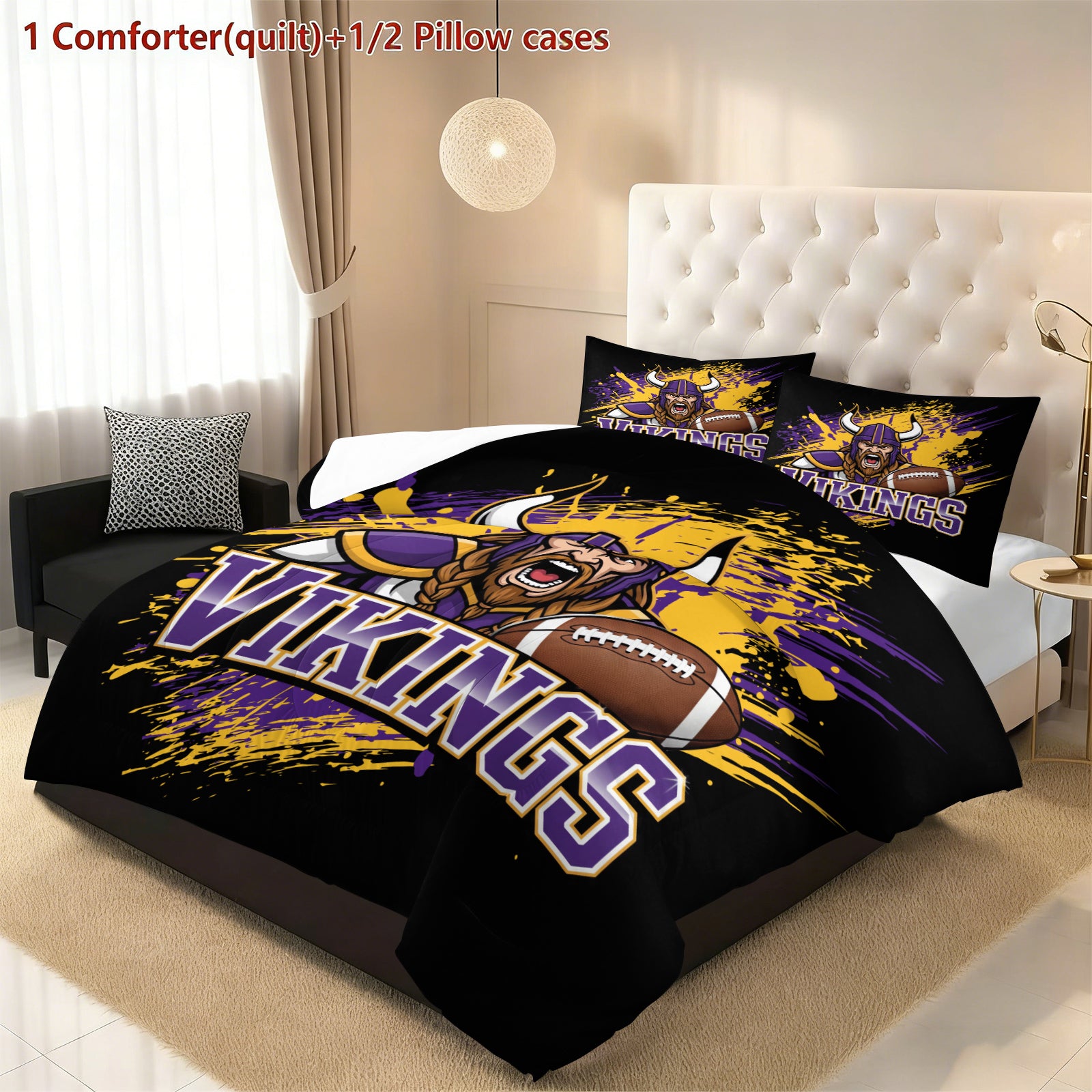 Minnesota Vikings Comforter Pillowcase Sets Blanket All Season Reversible Quilted Duvet