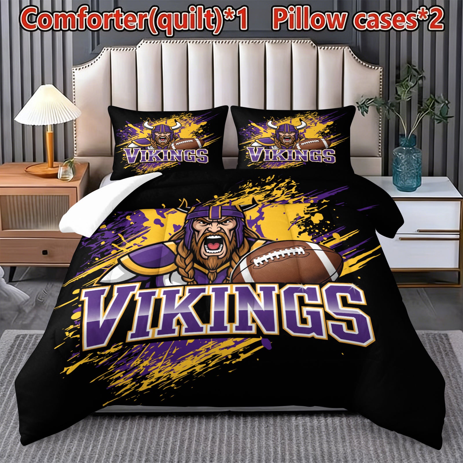 Minnesota Vikings Comforter Pillowcase Sets Blanket All Season Reversible Quilted Duvet