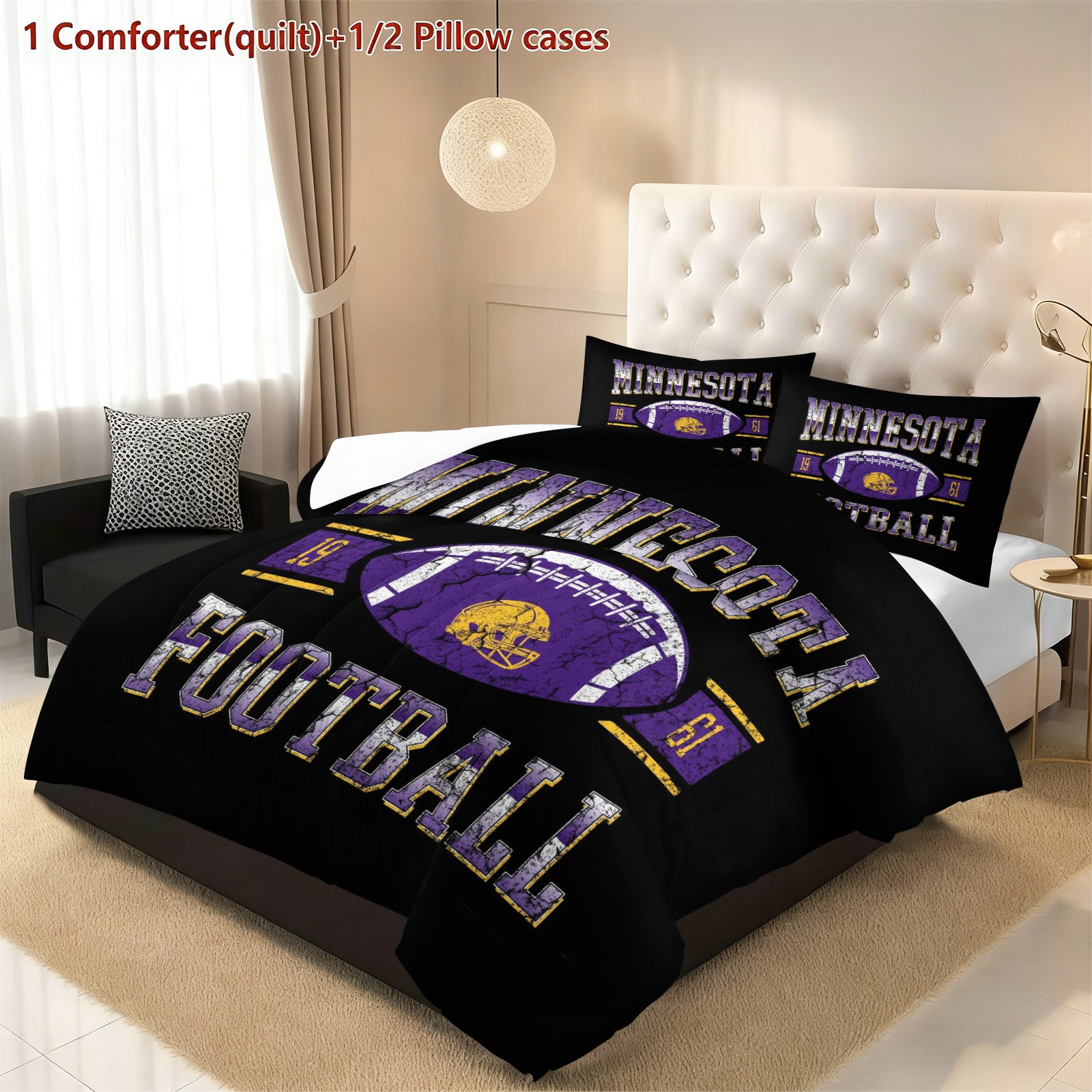 Minnesota Vikings Comforter Pillowcase Sets Blanket All Season Reversible Quilted Duvet