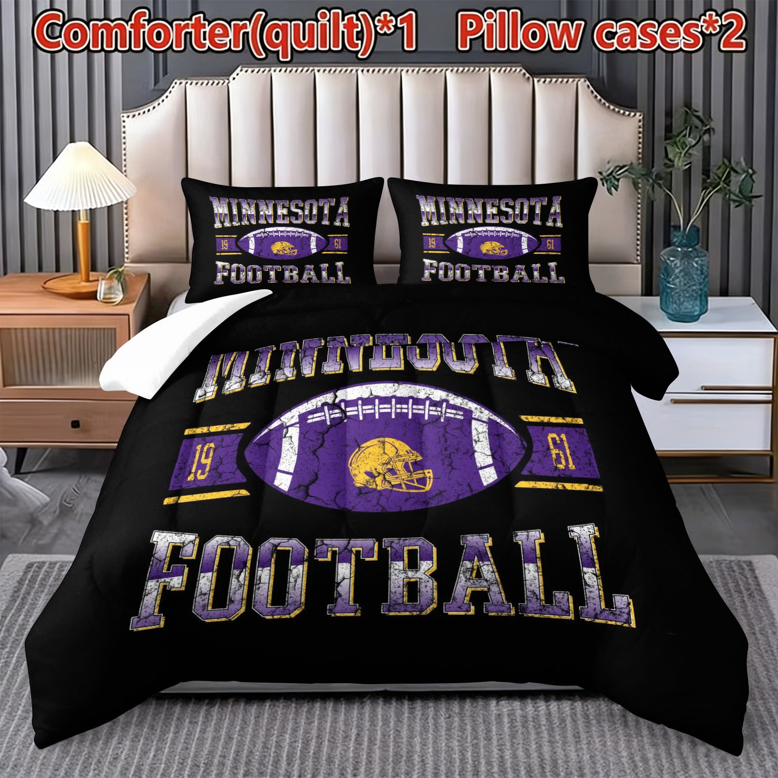 Minnesota Vikings Comforter Pillowcase Sets Blanket All Season Reversible Quilted Duvet