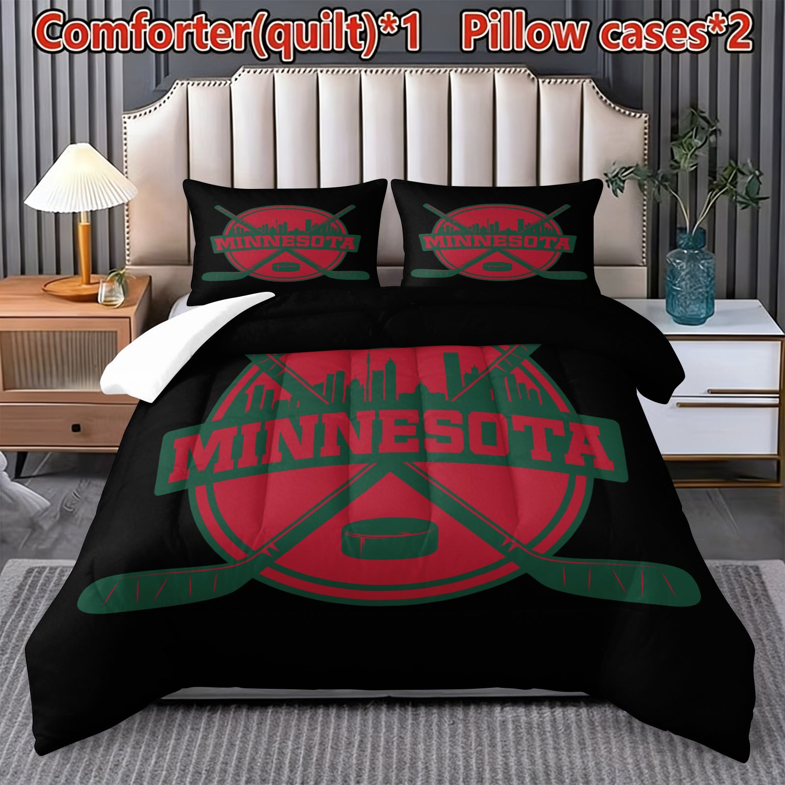 Minnesota Wild Hockey League Comforter Pillowcase Sets Blanket All Season Reversible Quilted Duvet