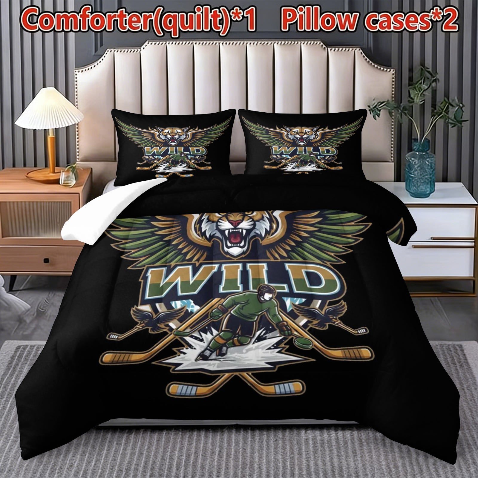 Minnesota Wild Hockey League Comforter Pillowcase Sets Blanket All Season Reversible Quilted Duvet