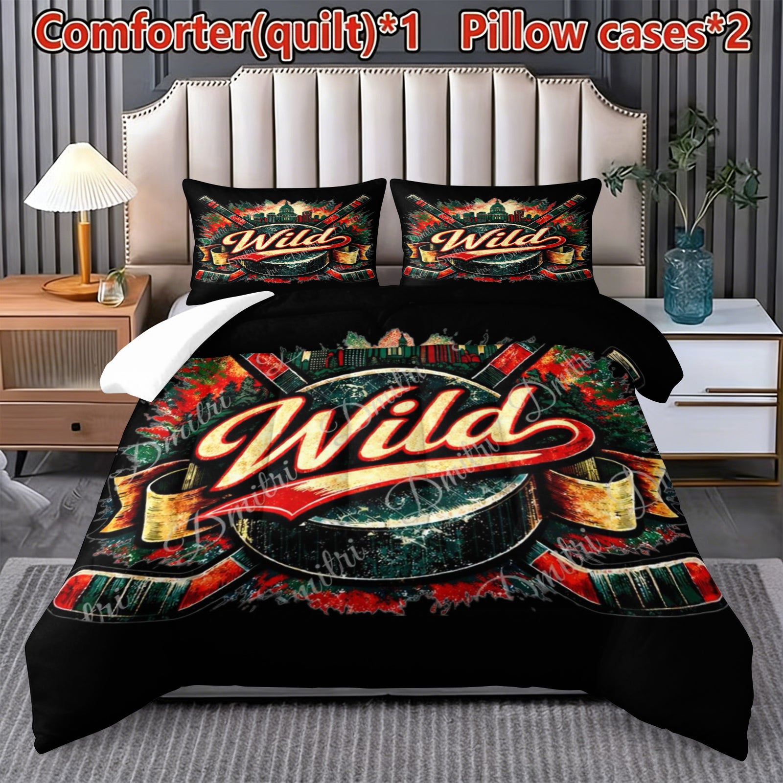 Minnesota Wild Hockey League Comforter Pillowcase Sets Blanket All Season Reversible Quilted Duvet