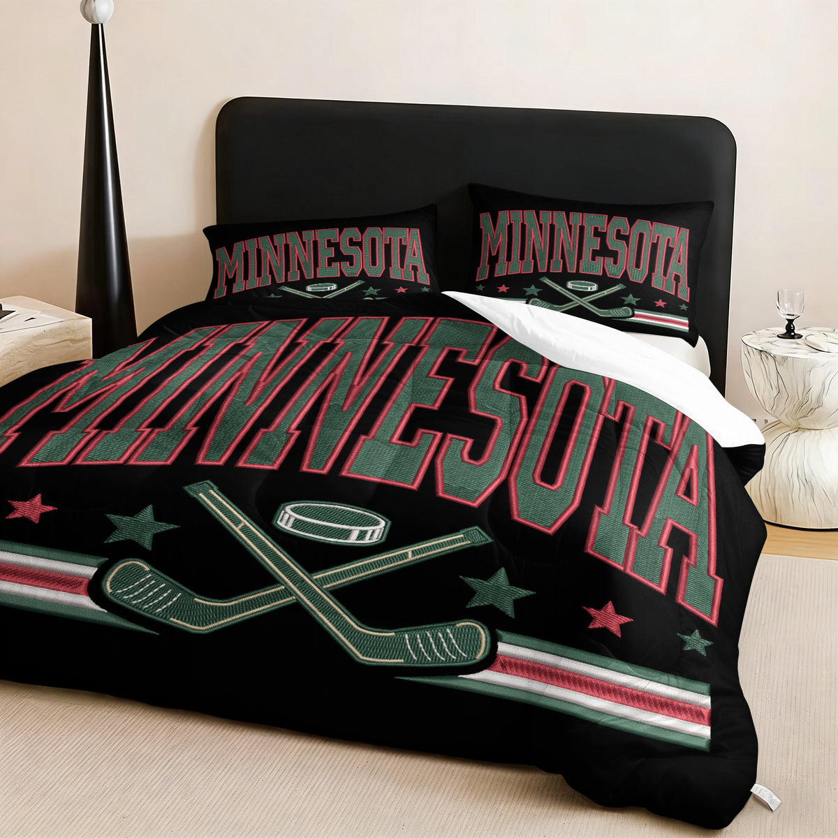 Minnesota Wild Hockey League Comforter Pillowcase Sets Blanket All Season Reversible Quilted Duvet