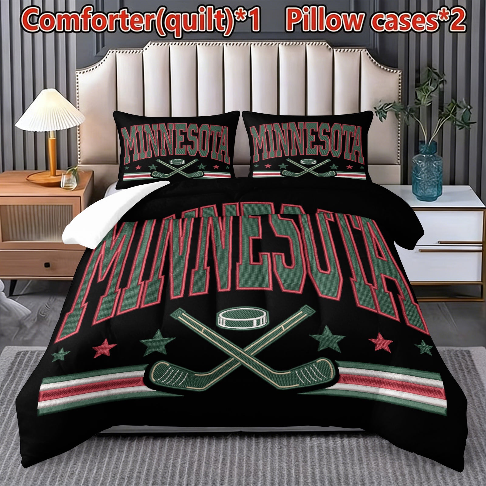 Minnesota Wild Hockey League Comforter Pillowcase Sets Blanket All Season Reversible Quilted Duvet