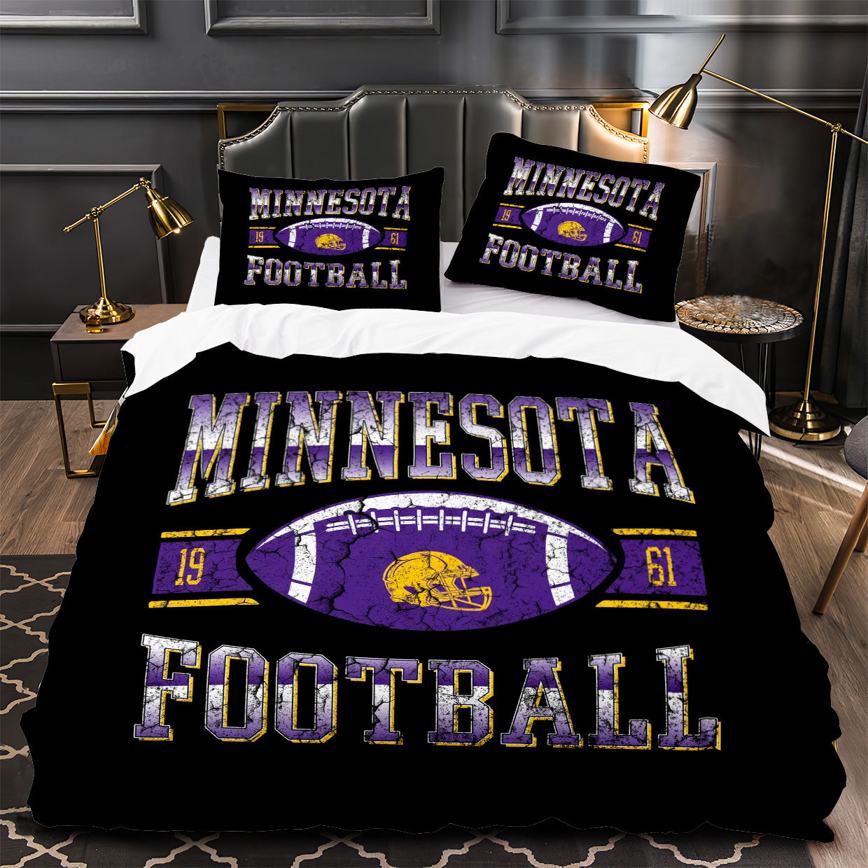 Minnesota Vikings Football Duvet Cover Quilt Case Pillowcase Bedding Set Without Filler