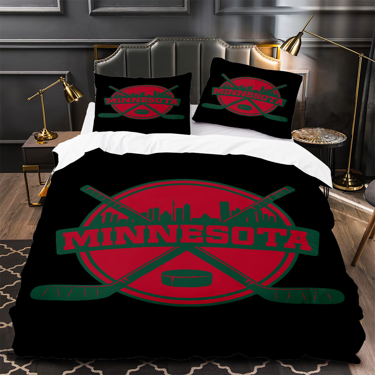 Minnesota Wild Hockey Duvet Cover Quilt Case Pillowcase Bedding Set Without Filler
