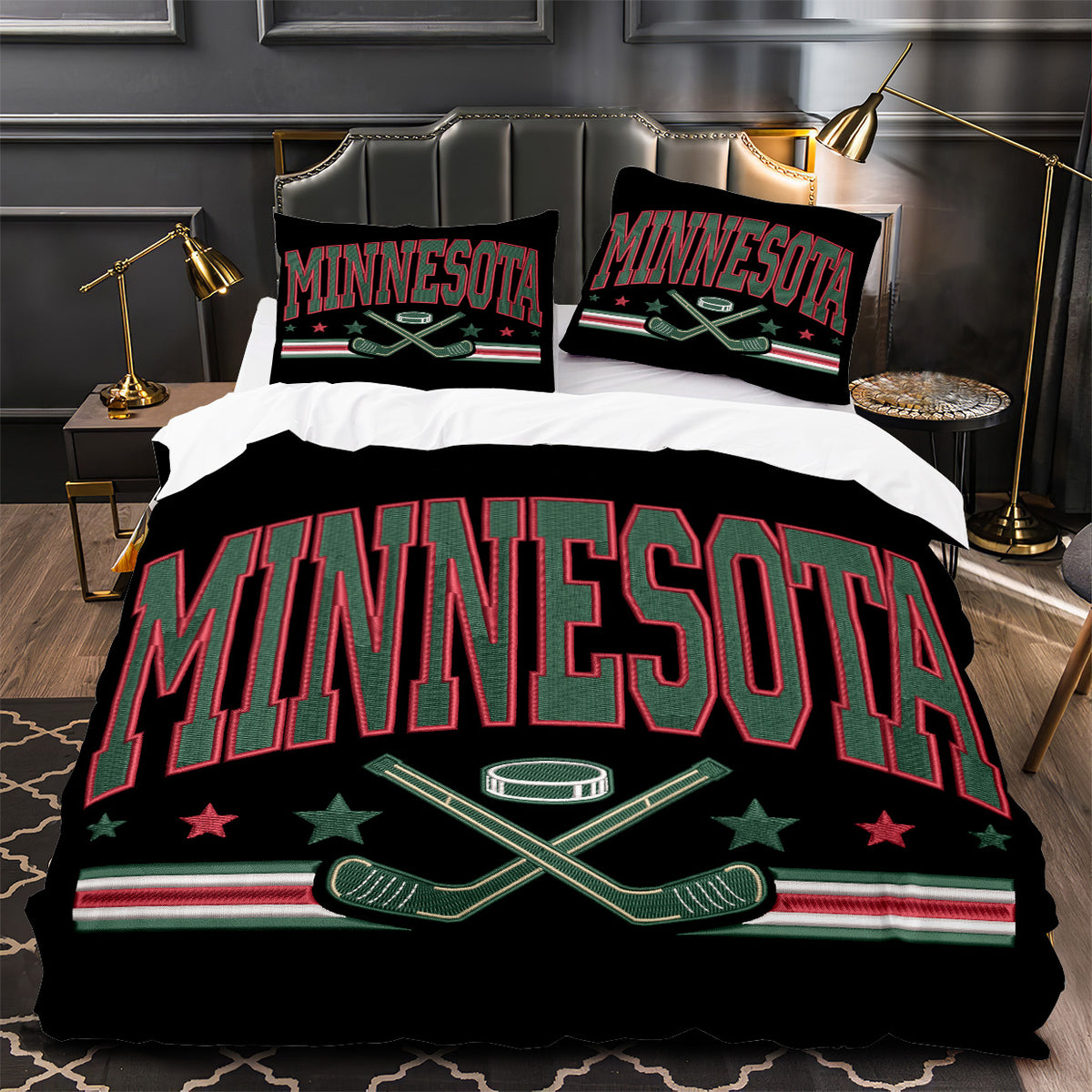 Minnesota Wild Hockey Duvet Cover Quilt Case Pillowcase Bedding Set Without Filler