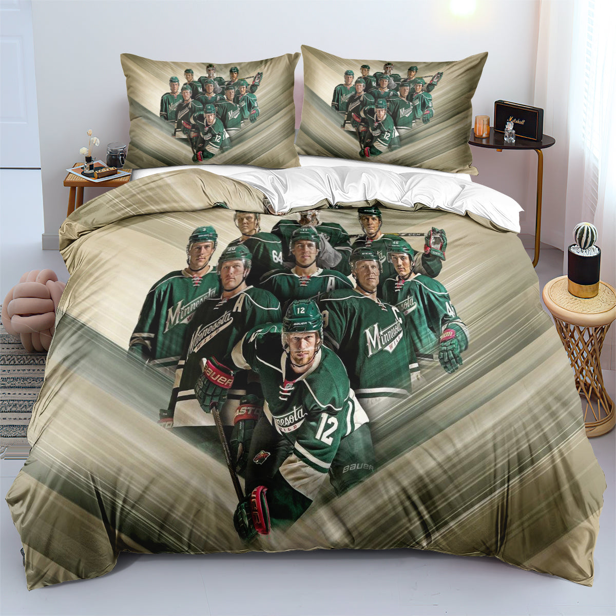 Minnesota Wild Hockey League Duvet Cover Quilt Case Pillowcases