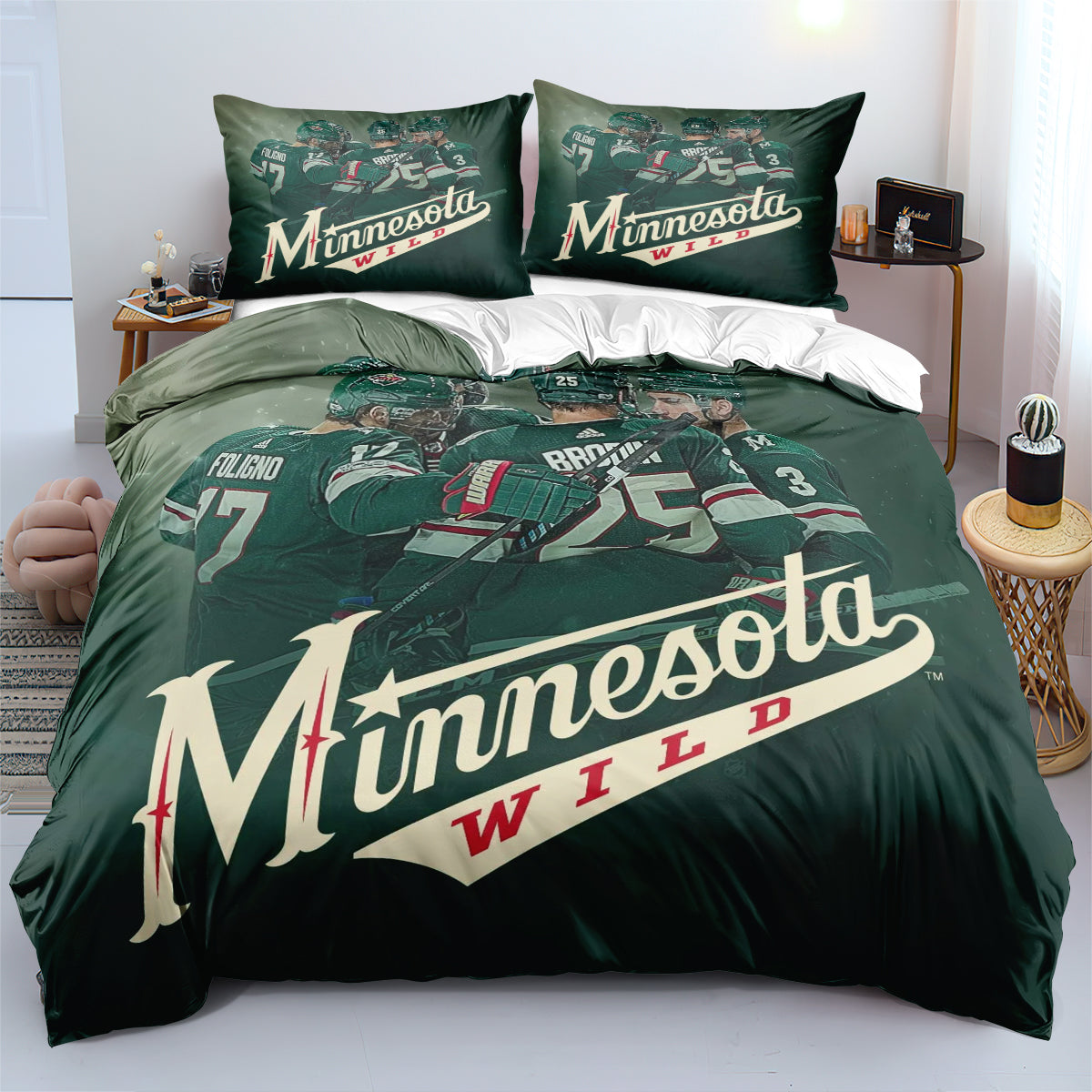 Minnesota Wild Hockey League Duvet Cover Quilt Case Pillowcases