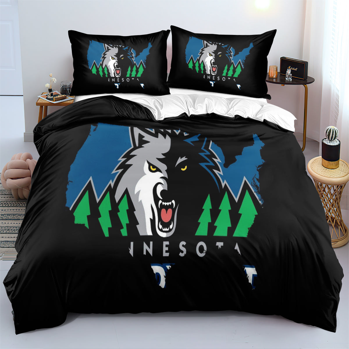 Minnesota Basketball Timberwolves Bedding Set Quilt Cover Without Filler