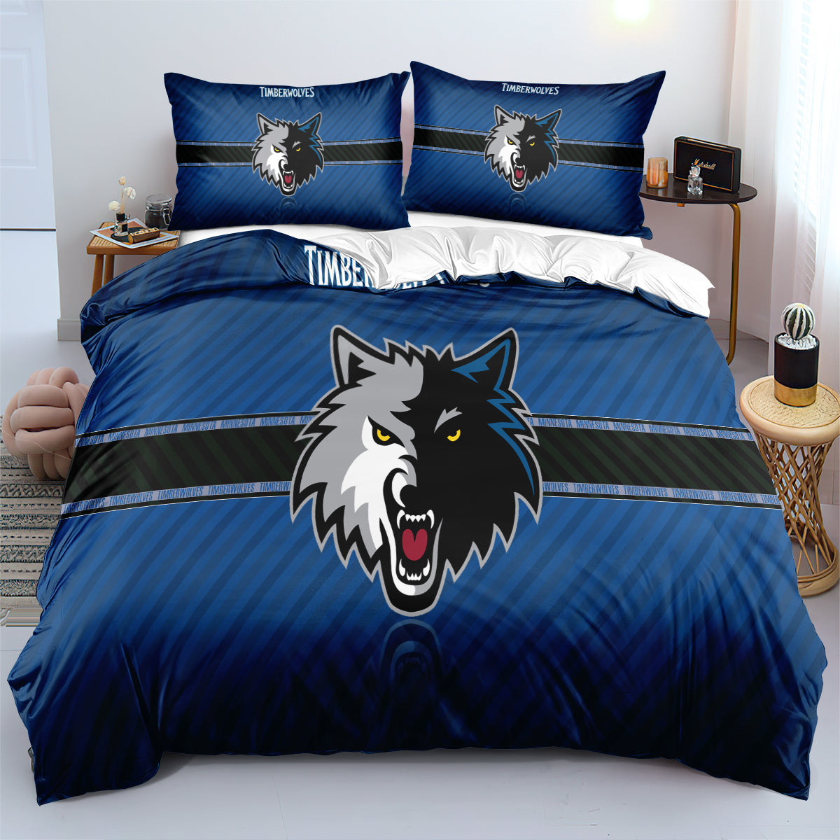 Minnesota Basketball Timberwolves Bedding Set Quilt Cover Without Filler