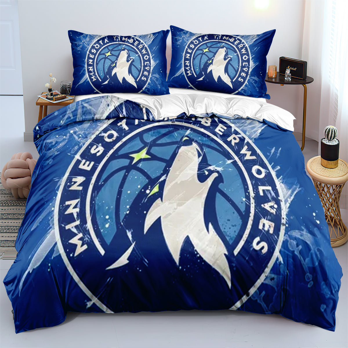 Minnesota Basketball Timberwolves Bedding Set Quilt Cover Without Filler